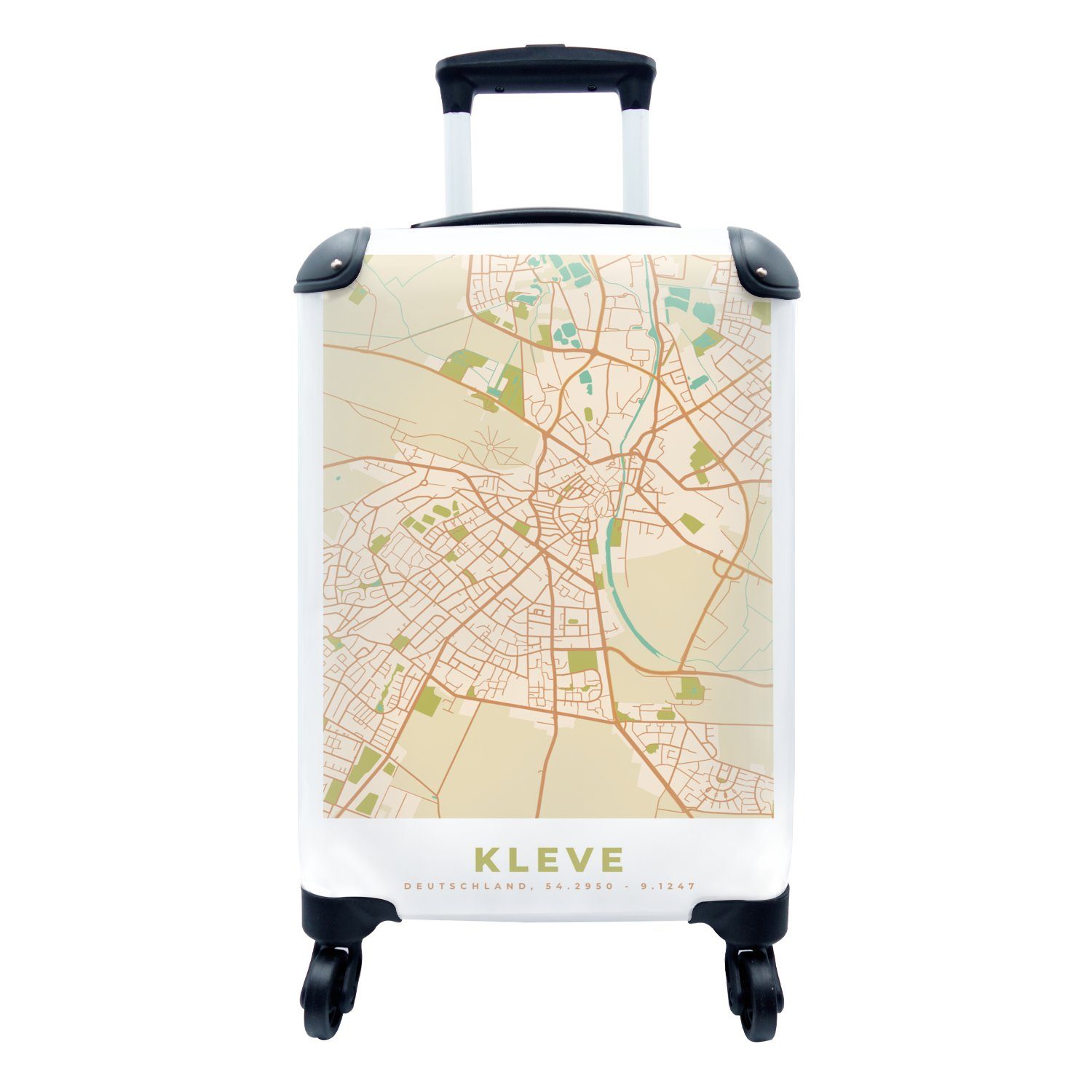 Ferien, Handgepäckkoffer - Reisetasche Trolley, Kleve - Karte Handgepäck Rollen, Stadtplan rollen, Vintage, für mit - Reisekoffer 4 MuchoWow