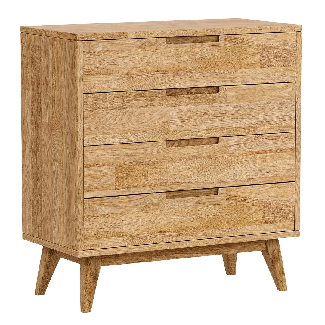 skølm Kommode Floki mit Schubladen aus Massivholz Eiche (natur geölt), hochwertiges Sideboard, mit Fußrahmen, Kommodenschrank 80x40x90 cm