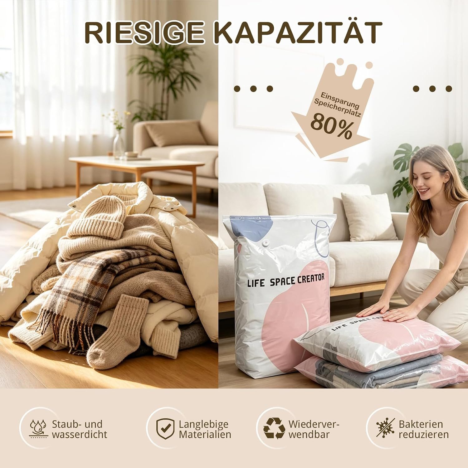 Diwzbyn Kleidersack Vakuumbeutel Ohne Pumpe,für kleidung, Bettdecken & Reisen (2 St)