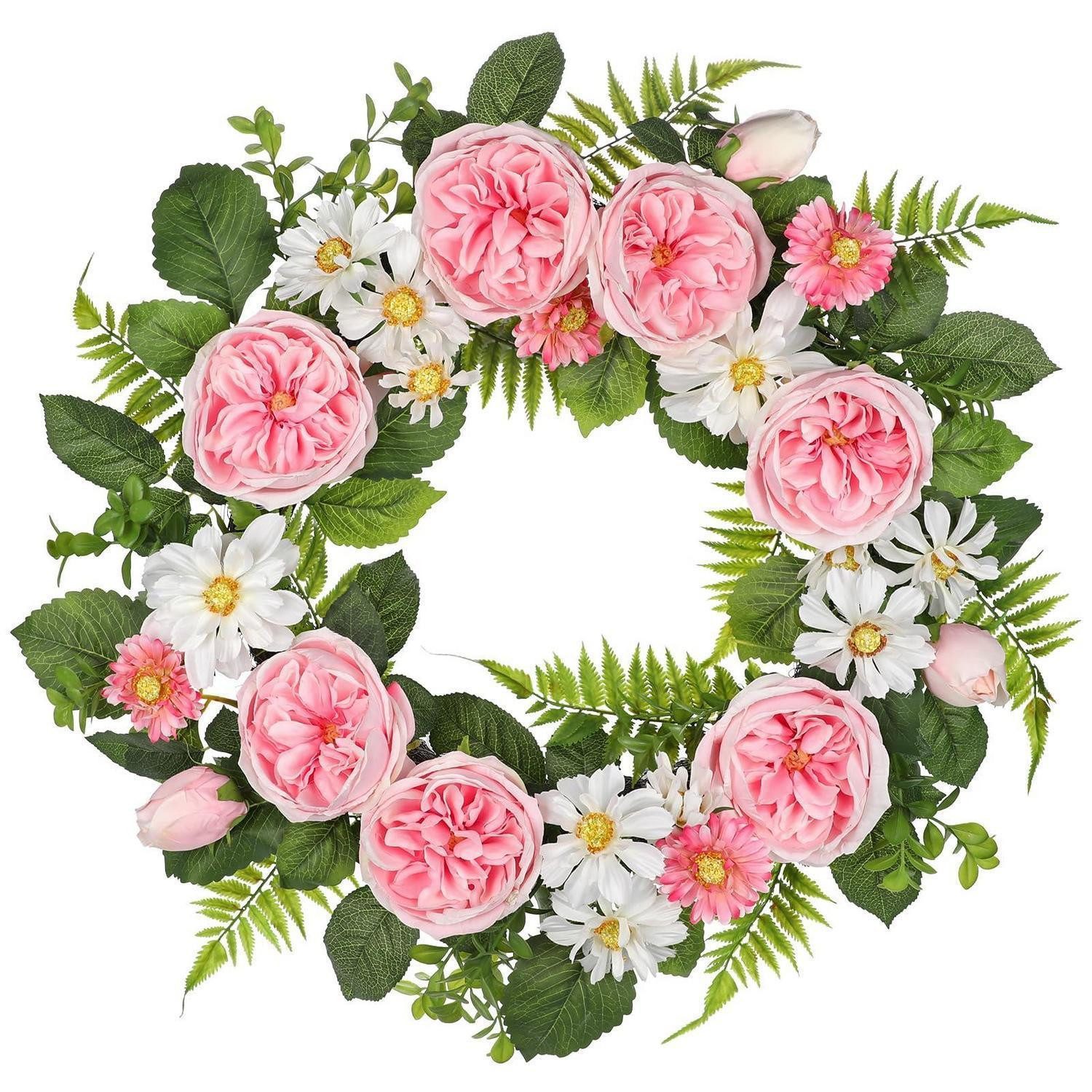 LuxusKollektion Dekokranz Türkranz 60cm Kunstrosen Rosa-Weiß
