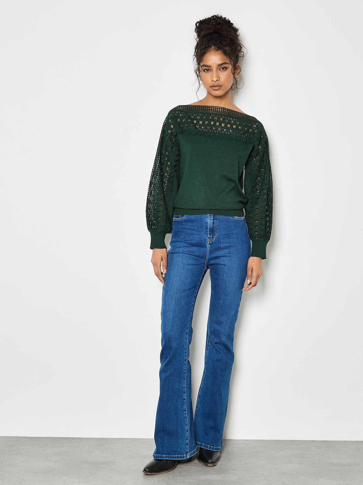Apricot Strickpullover Spitzenpullver in unifarben