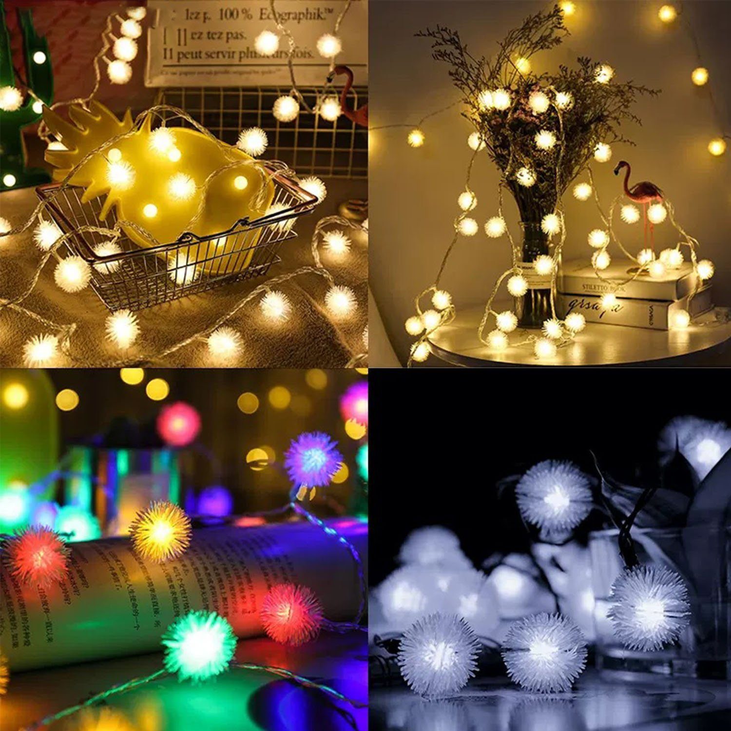 LED Weihnachtsdekoration wasserdichter Plüsch Farbe Licht Entwurf IP65, 2pcs Lampe, Lichterkette 30, 6.5m Taraxacum weißes Solar Ball MAGICSHE Lichter