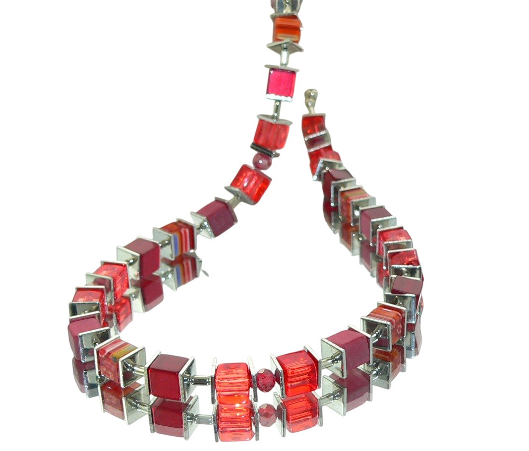 traumschmuck Kette ohne Anhänger 092n Halskette, Collier, Würfelkette, Glaswürfel, silber, rot, (Geschenk, Muttertag, Weihnachten, Geburtstag, Valentinstag, incl. Schmuckbox), handgefertigt, Made in Germany