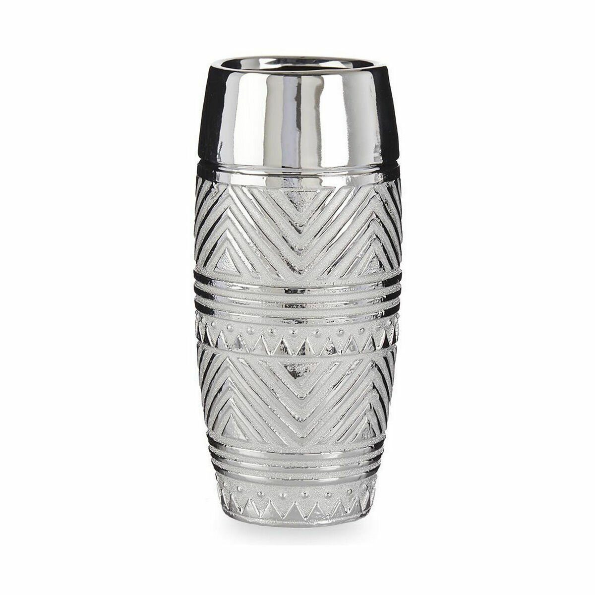 Vase 30 Decor Gift Silberfarben Zylinder x Dekovase cm Keramik aus x 6 13,5 Streifen 13,5