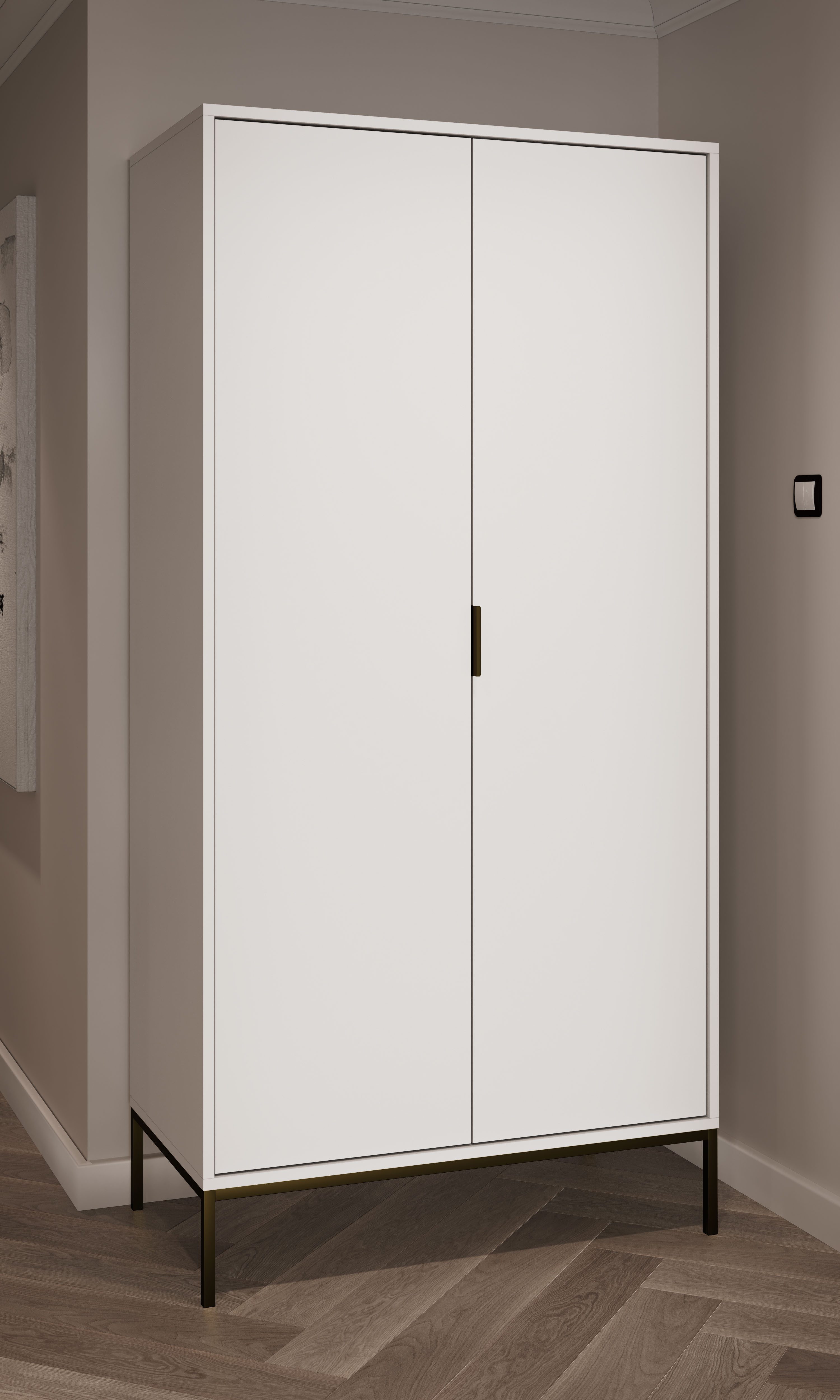 Raumhirsch Furniture Kleiderschrank Austin 100x55x205 cm (Einzelmöbel, Drehtürenschrank mit Regal und Kleiderstange) modernes Design, funktional & langlebig, elegantes Finish