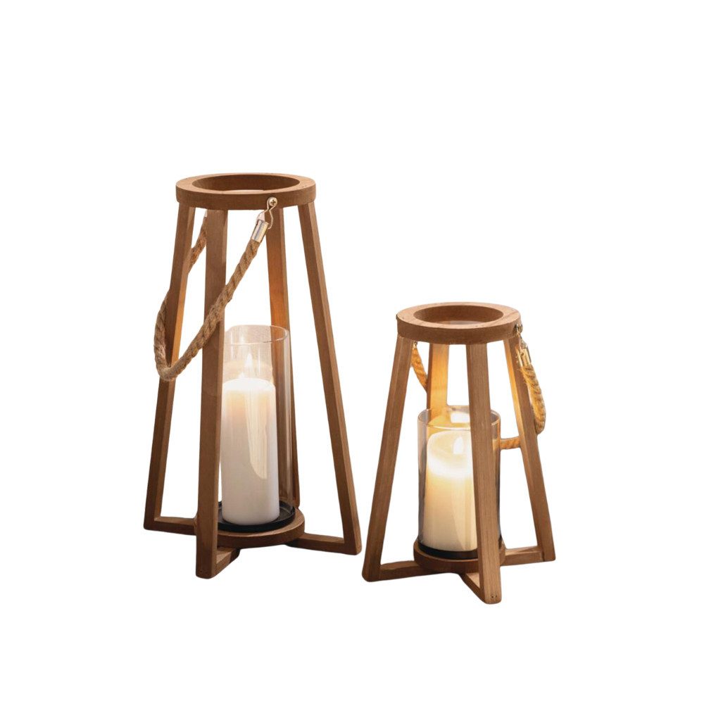 Home-trends24.de Kerzenlaterne Laterne Kerzenhalter Kerzenständer Windlicht Holz Jutekordel 2er Set (2 St)