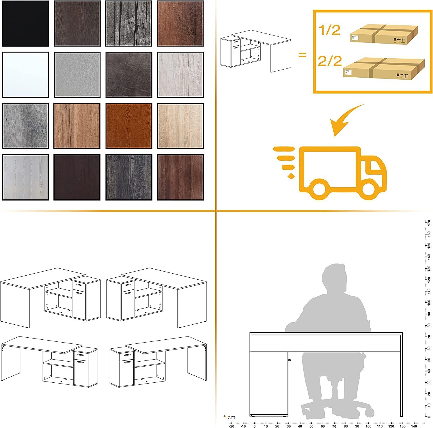 & kleiner Erwachsene Platingrau Bürotisch Schreibtisch RICOO für WM083-PL, Kinder Ecke L in Form Eckschreibtisch