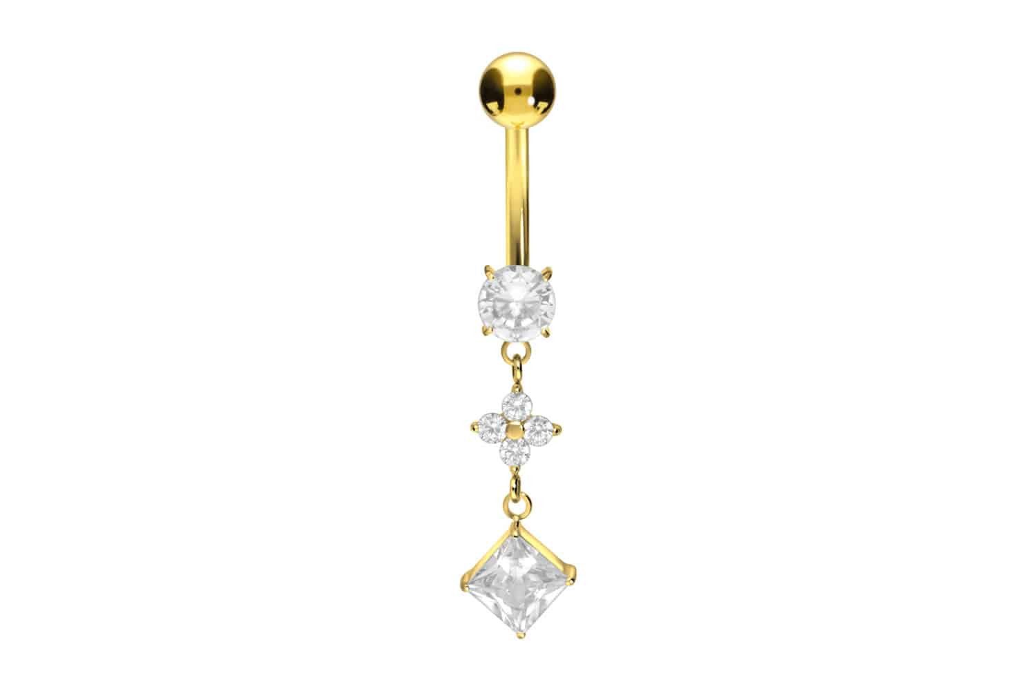 PIERCINGLINE Bauchnabelpiercing Titan Bananabell mit Innengewinde KRISTALLBLUME + KRISTALLQUADRAT (Bananabells, 1-tlg)