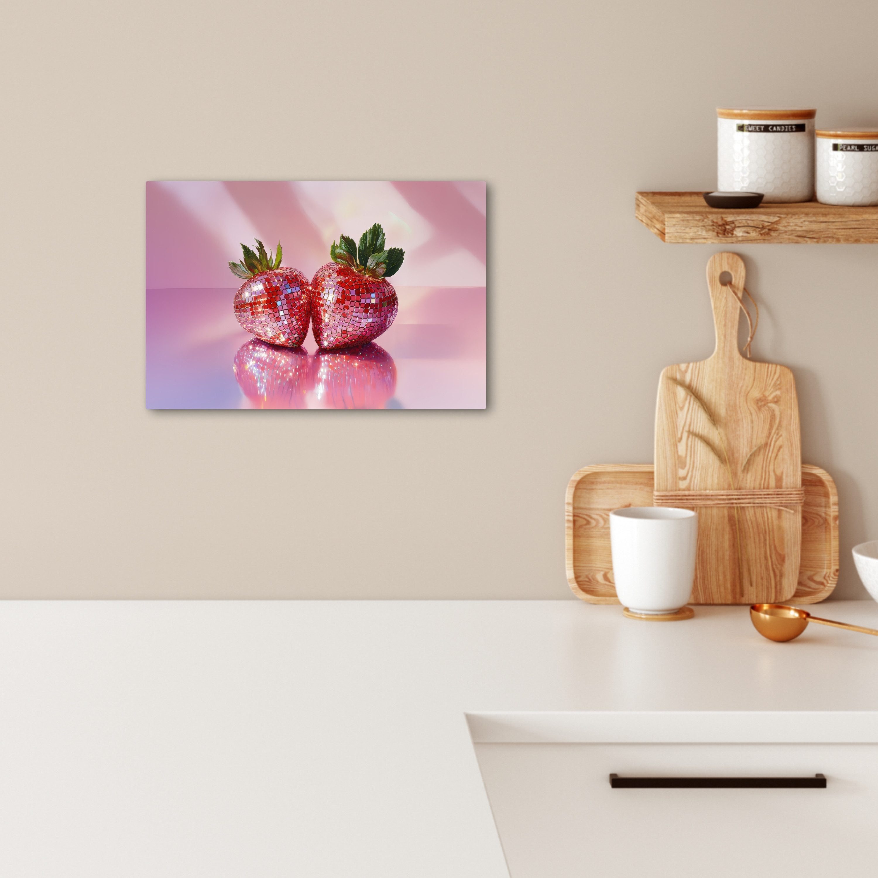 OneMillionCanvasses® Leinwandbild Disco - Obst - Glitzer - Erdbeere, Fotodr günstig online kaufen