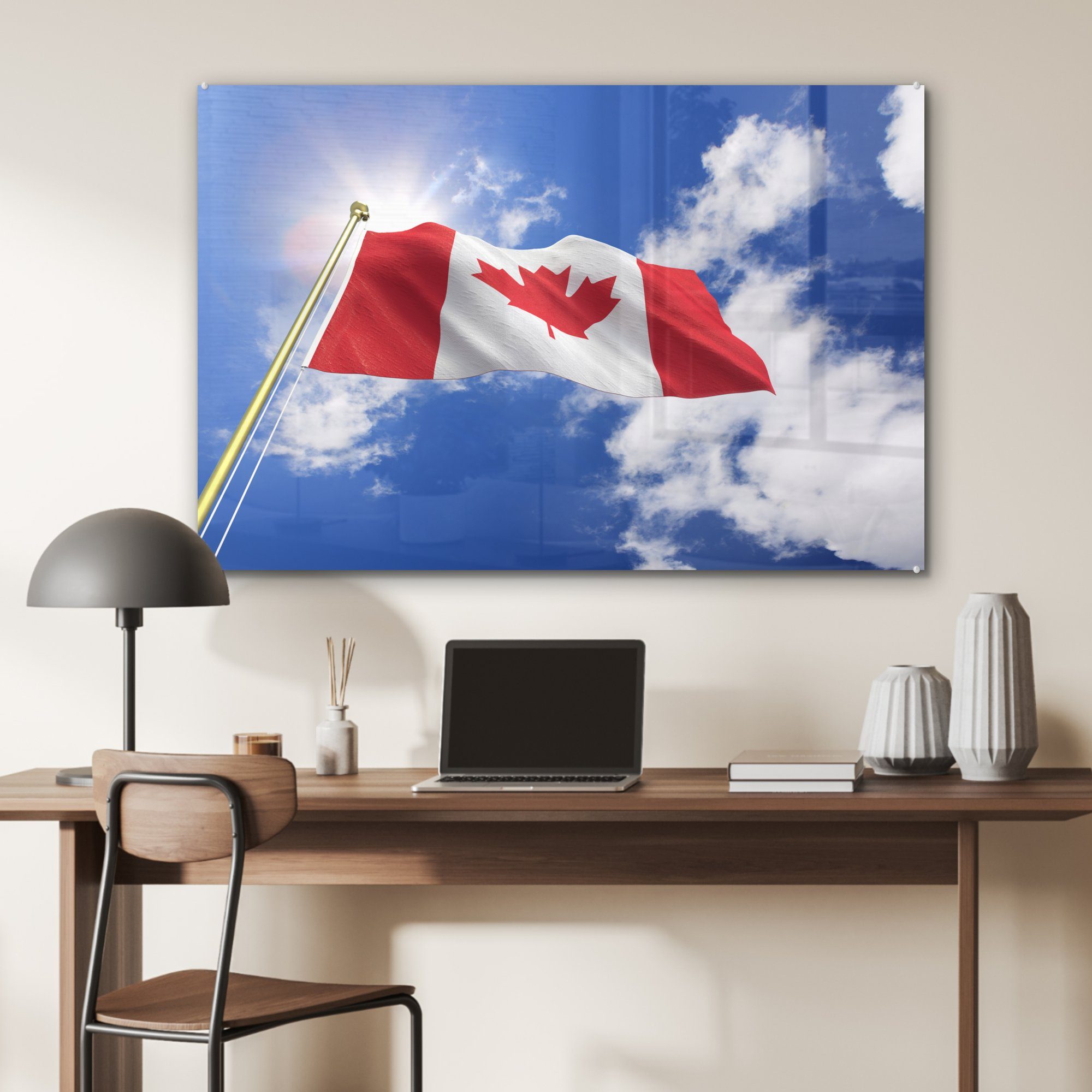 Flagge Acrylglasbild Wohnzimmer Kanada & Schlafzimmer Nachmittag, (1 St), Acrylglasbilder MuchoWow sonnigen an einem von