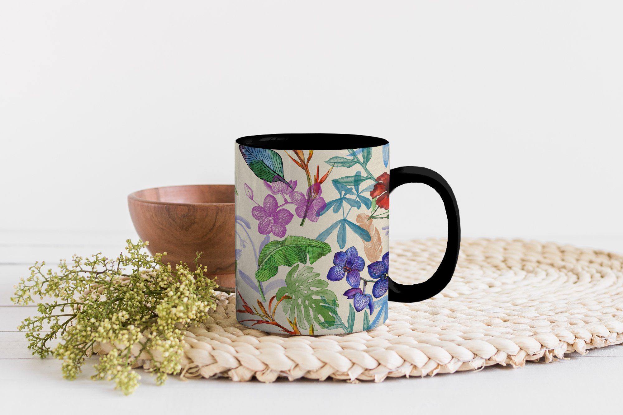 Blumen - Teetasse, MuchoWow - Farbwechsel, Tasse Kaffeetassen, Zaubertasse, Dschungel Geschenk Muster, Keramik,
