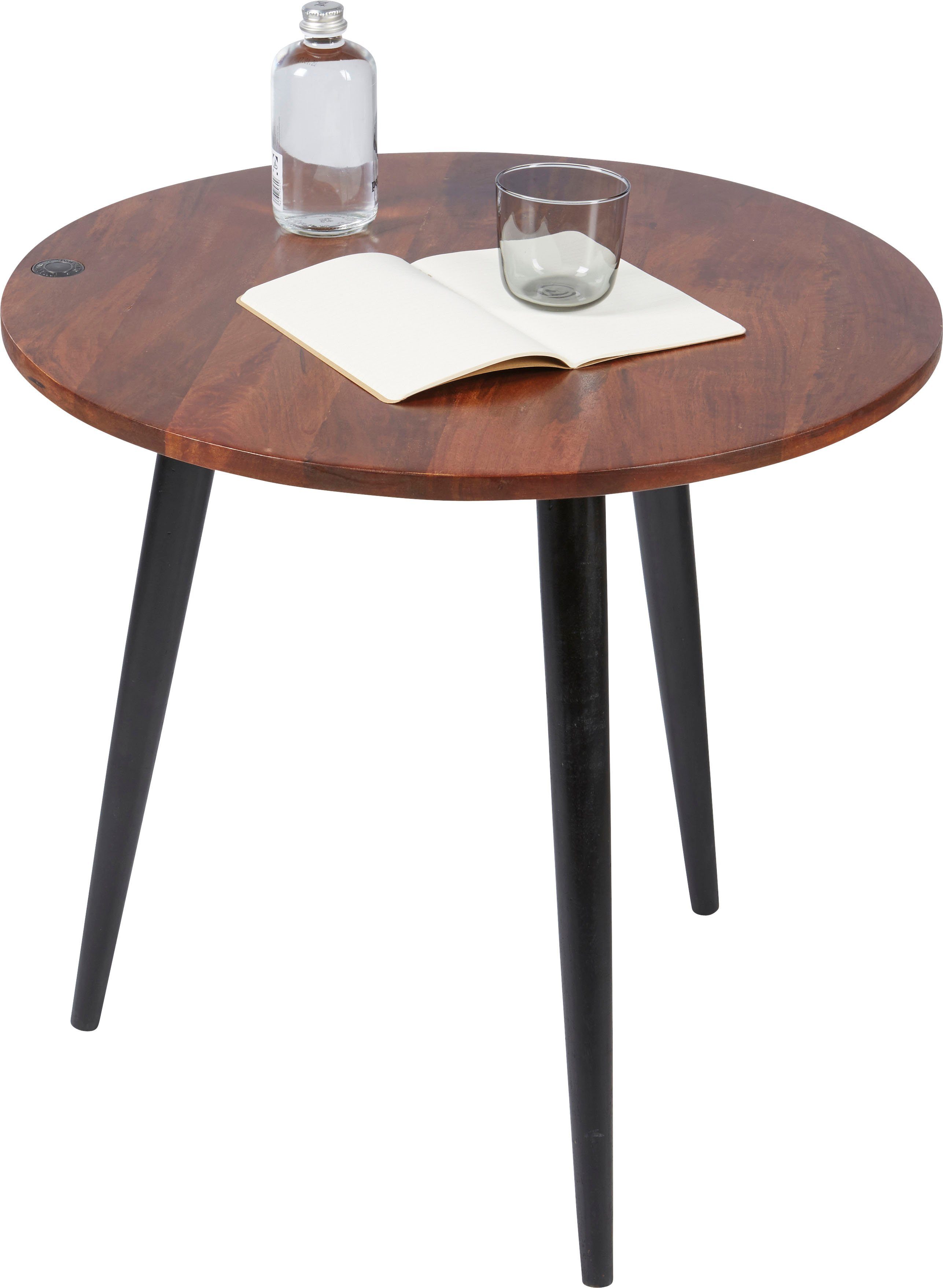 TOM TAILOR HOME Beistelltisch T-WOOD TABLE HIGH, Beistelltisch mit Knopfdetail, dunkles Mangoholz und schwarze Beine