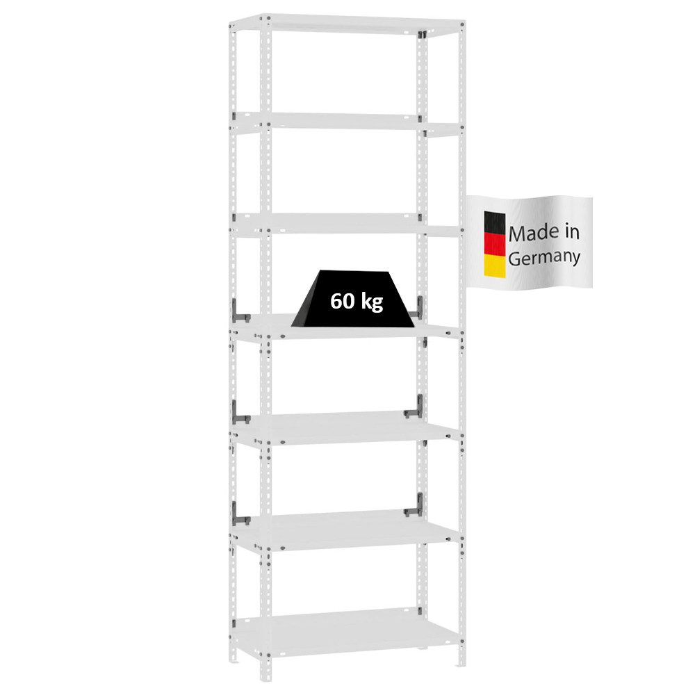 PROREGAL® Schwerlastregal Wohnregal Metallregal MAGNUS 220x75x30cm mit 7 Stahlplatten-Ebenen, Desgin Made in Germany Pulverbeschichtet 60kg/Ebene 420kg Gesamtla – Bild 2 von 5