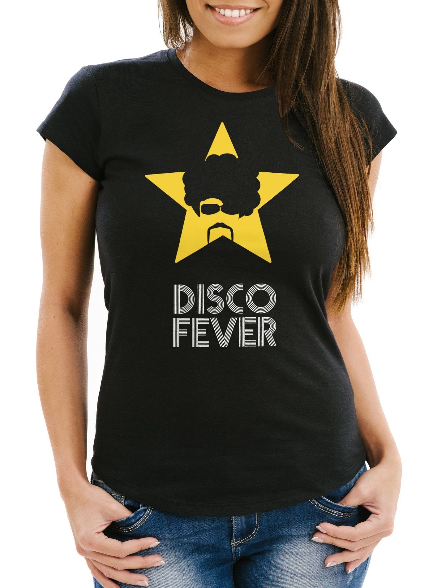 Print-Shirt Damen T-Shirt Retro Disco Party Fever Slim Fit