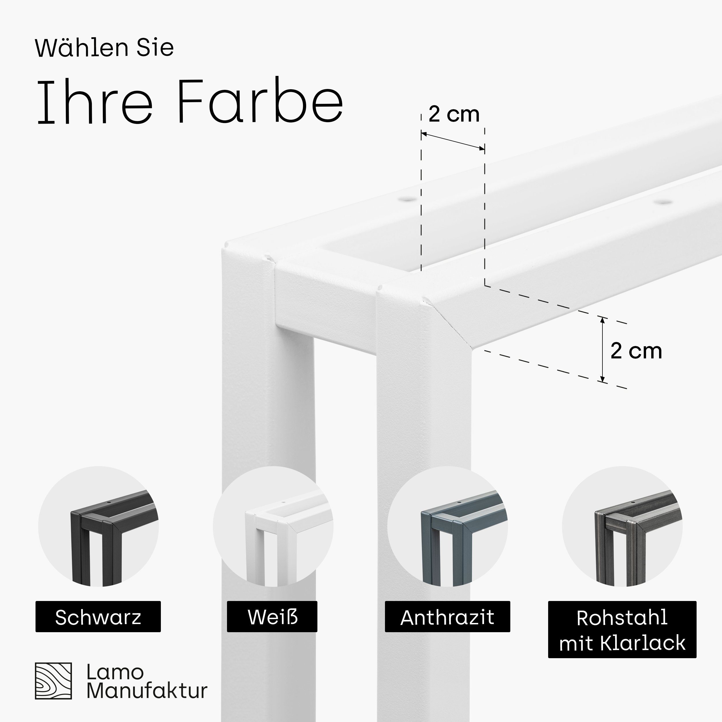 Frame Industriestahl pulverbeschichtet LAMO (SET, Tischgestell Weiss Manufaktur Tischkufen), 2er-Set Tischbeine