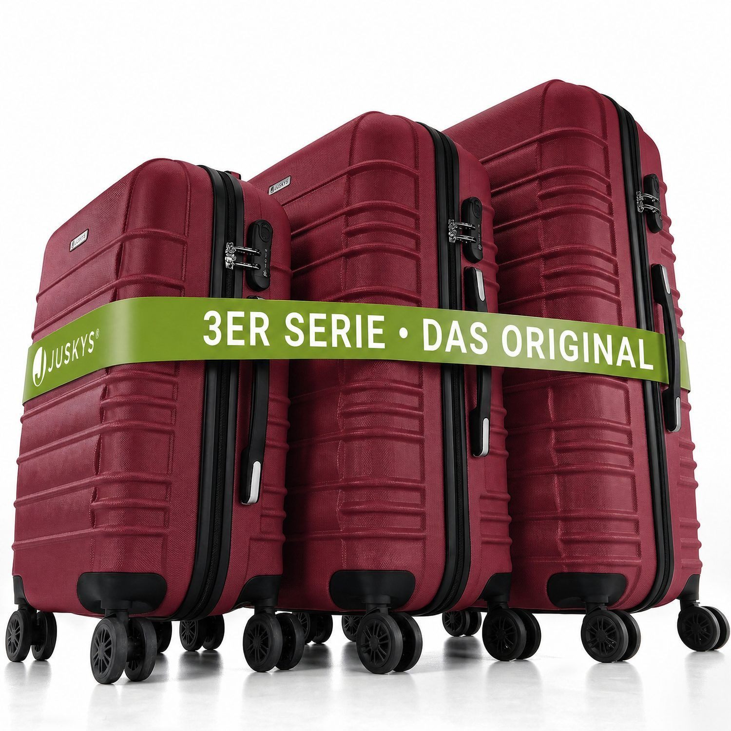 Juskys Trolleyset Rom, 4 Rollen, (3 tlg., 3-teilig), Aluminium, Rollen, Innenfutter, Ergonomische Griffe, 3er Set