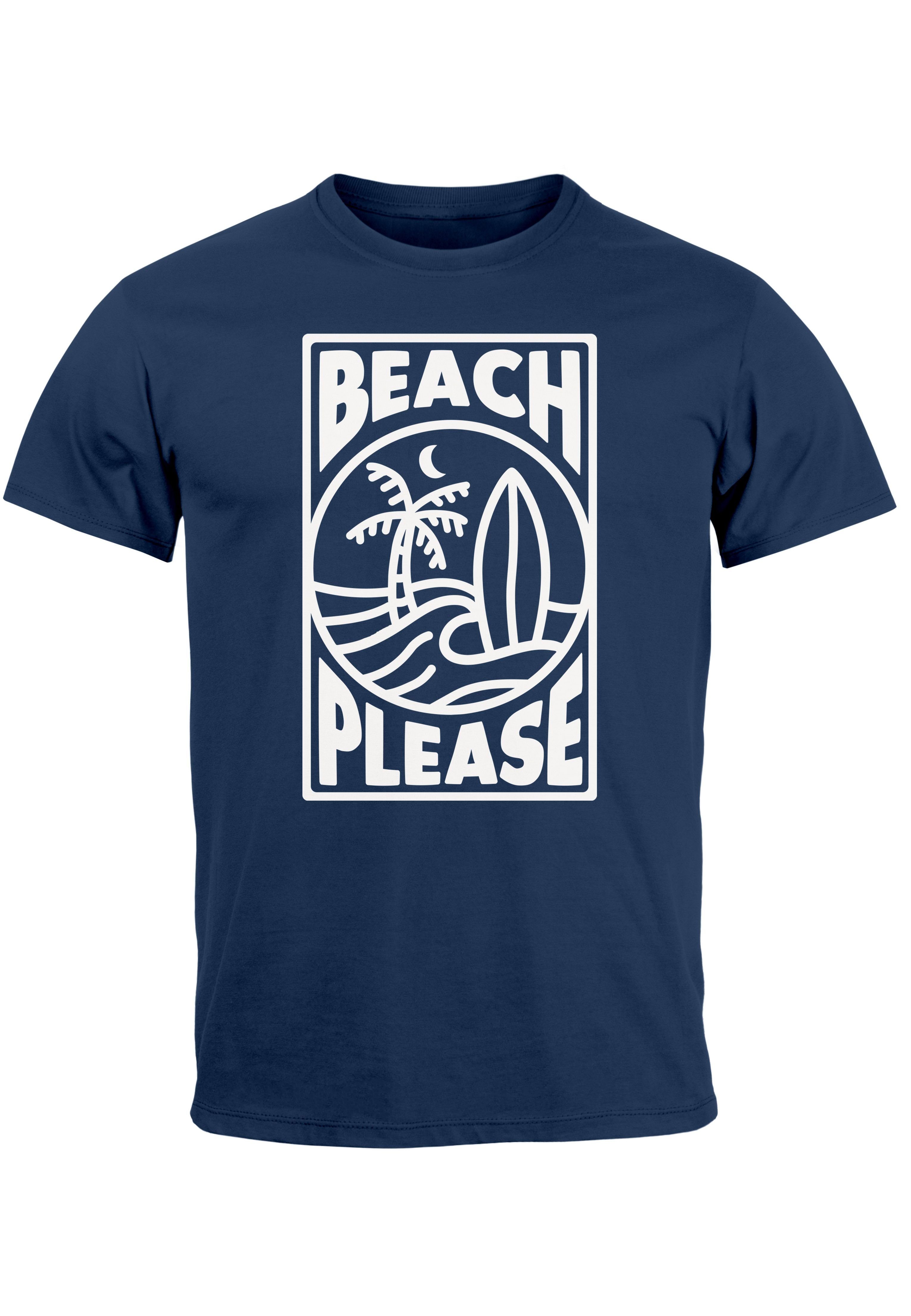 Neverless Print-Shirt Herren T-Shirt Beach Please Surfing Surfboard Wave Welle Sommer Print mit Print navy