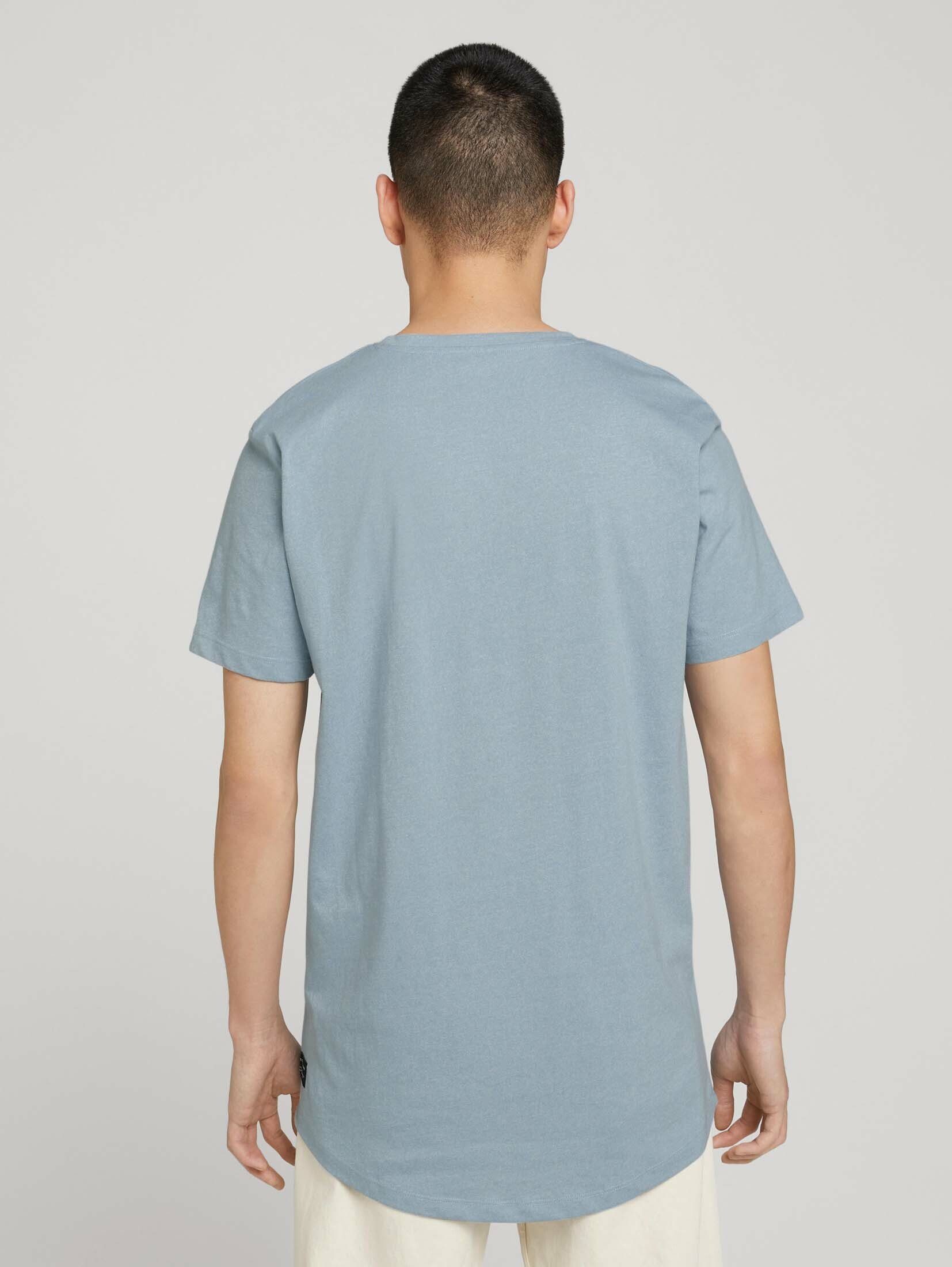TOM TAILOR Denim T-Shirt melange blue mit Saum abgerundetem foggy T-Shirt