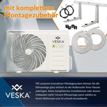 VESKA Split-Klimagerät Inverter Klimaanlage 12000 BTU - 3,5 KW - 2in1 Kühlen und Heizen, mit WiFi/App Funktion, Fernbedienung, Timer, inkl. Montagematerial