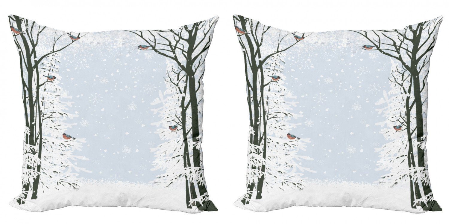 Bäume Accent Kissenbezüge Dompfaff Doppelseitiger Stück), Modern Vögel Winter Abakuhaus (2 Digitaldruck,