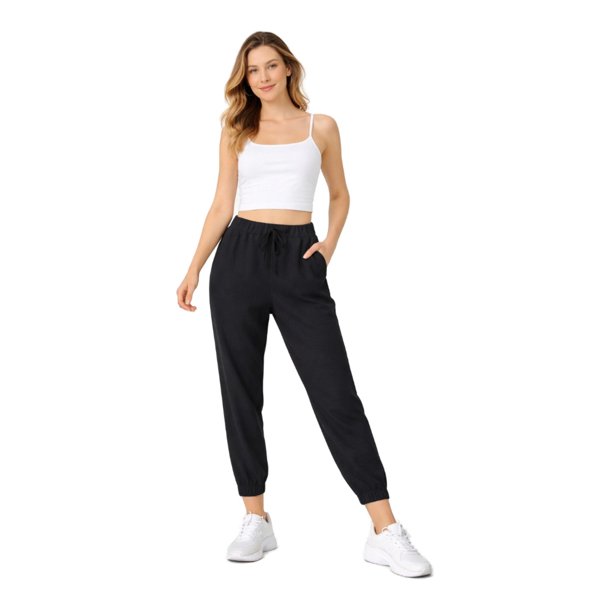fashionshowcase Stoffhose Damen Hose im Jogger Style mit elastischem Bund und Kordelzug (1-tlg) Bequemer Schlupfbund für hohen Tragekomfort