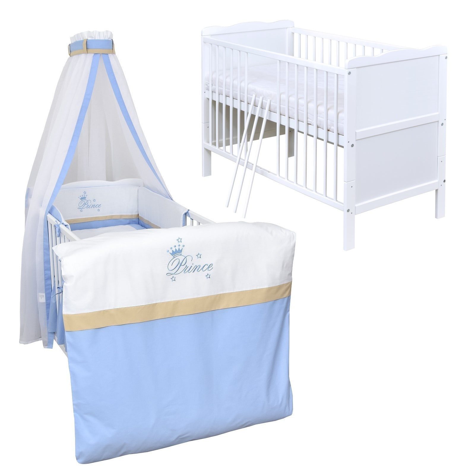 Baby-Delux Komplettbett Babybett Jack Komplettset, 10-tlg., Kinderbett 70x140 cm weiß, Bettset verschiedene Designs