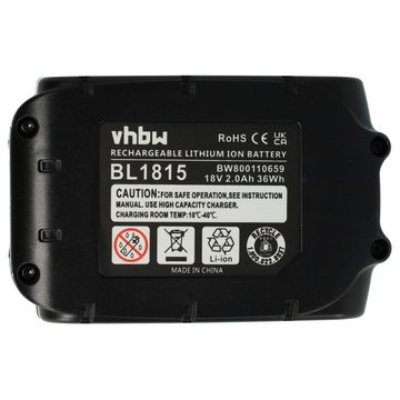 vhbw Ersatz für Makita BL1840B, BL1845, BL1850, BL1850B, BL1860, BL1860B, Akku 2000 mAh