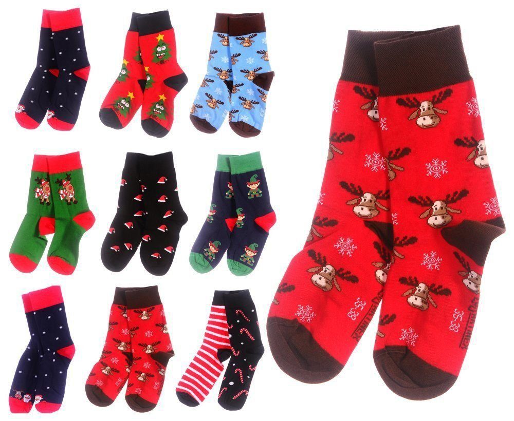 Martinex Socken 1 Paar Socken Strümpfe 37 31 35 38 39 42 43 46 Weihnachtssocken für die ganze Familie, weihnachtlich Blau_Rentier