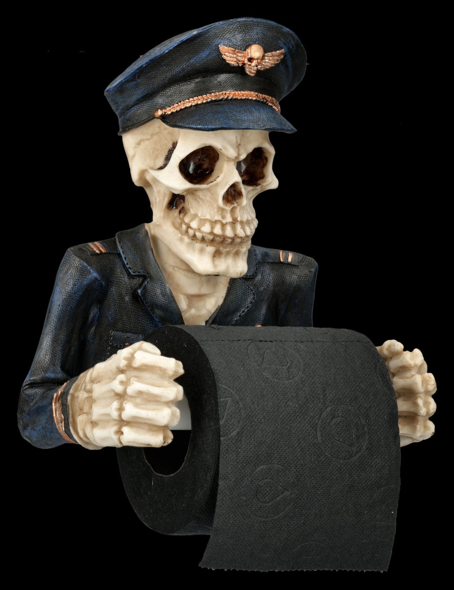 Figuren Shop GmbH Toilettenpapierhalter Skelett Pilot Toilettenpapierhalter – WC Halter Figur Horror Deko 21cm – Bild 2 von 5