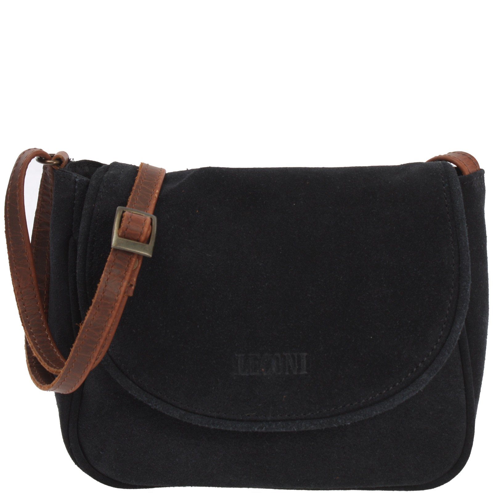 LECONI Umhängetasche Veloursleder LE3047 Ledertasche Schultertasche Damentasche anthrazit