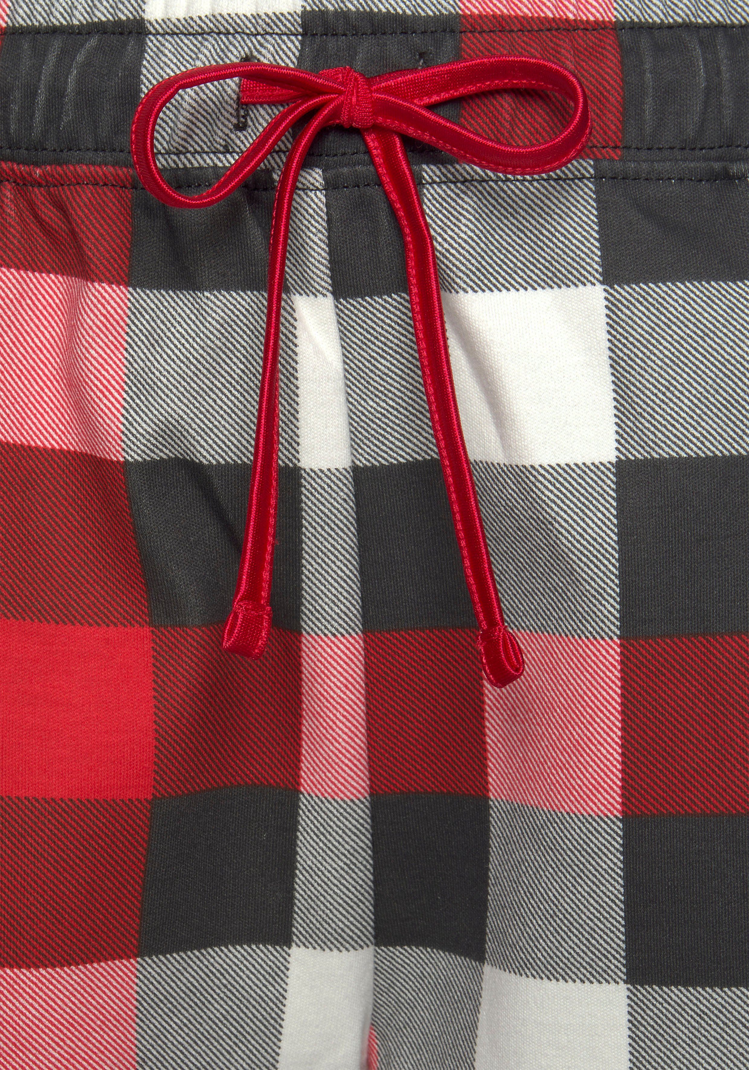 LASCANA Schlafanzug (3 tlg., Karodruck schwarz-rot-weiß Schlafmaske) incl. mit