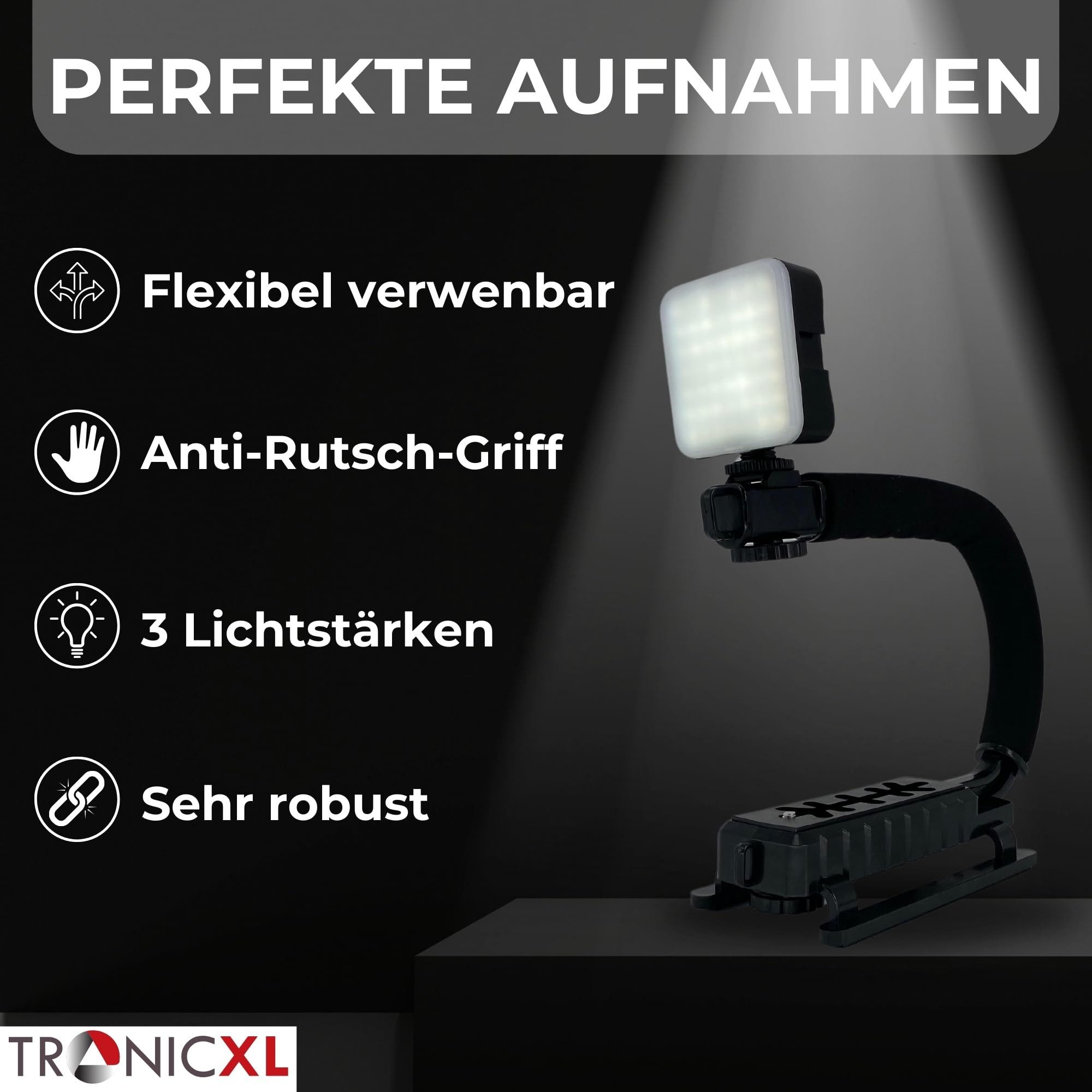 TronicXL Kamerahalterung Kamera Video Action Handgriff Stabilisator mit LED Videolampe Griff – Bild 4 von 5