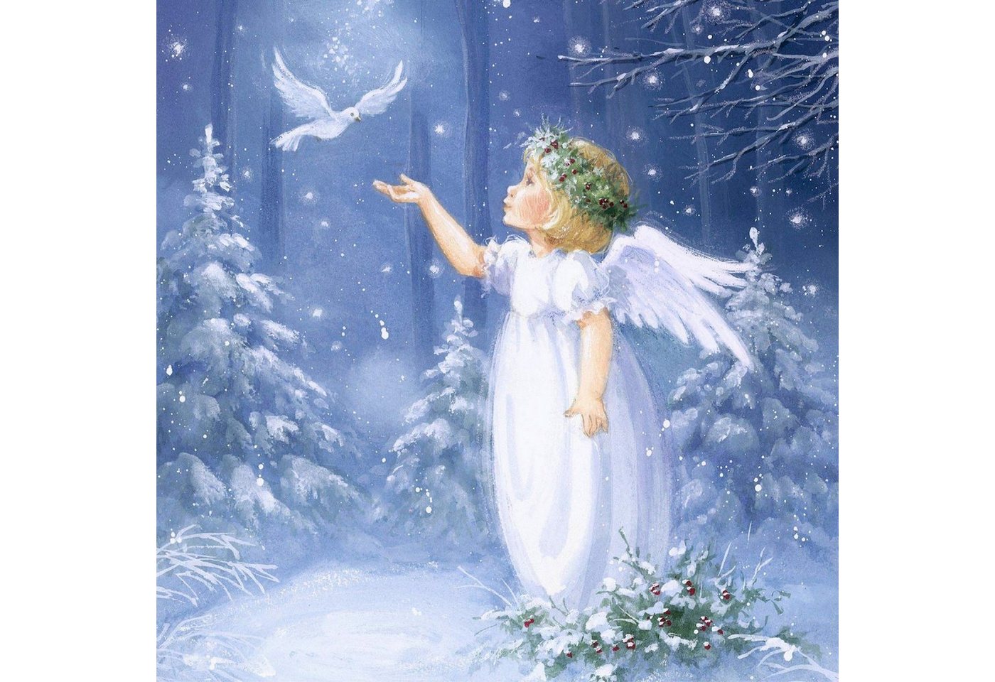 Serviettenshop Papierserviette 20 Servietten Angel with Dove 33x33cm, (20 St)
