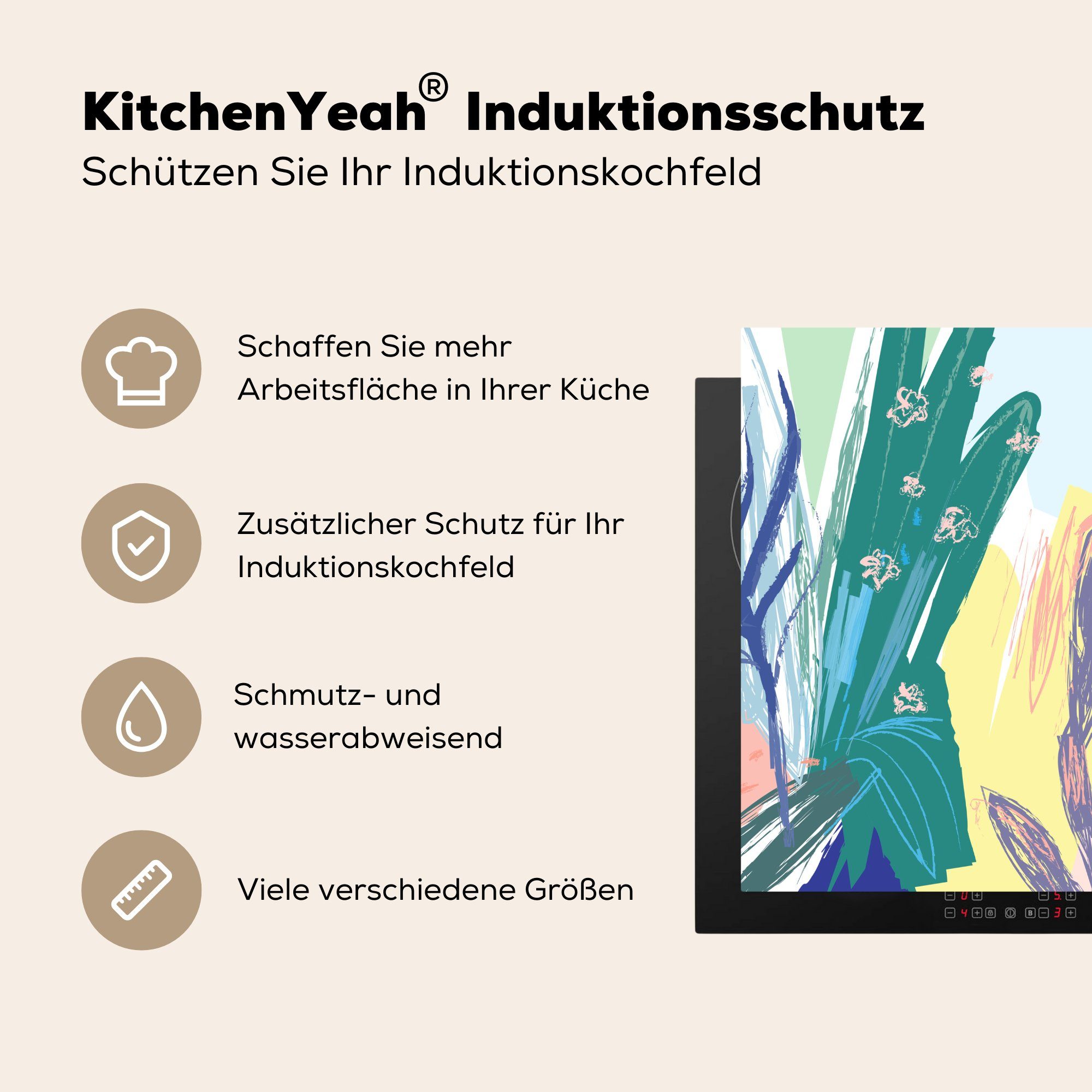 MuchoWow Herdblende-/Abdeckplatte Sommer - küche - Pflanze Arbeitsplatte Ceranfeldabdeckung, tlg), Farbe, cm, (1 für 78x78 Vinyl