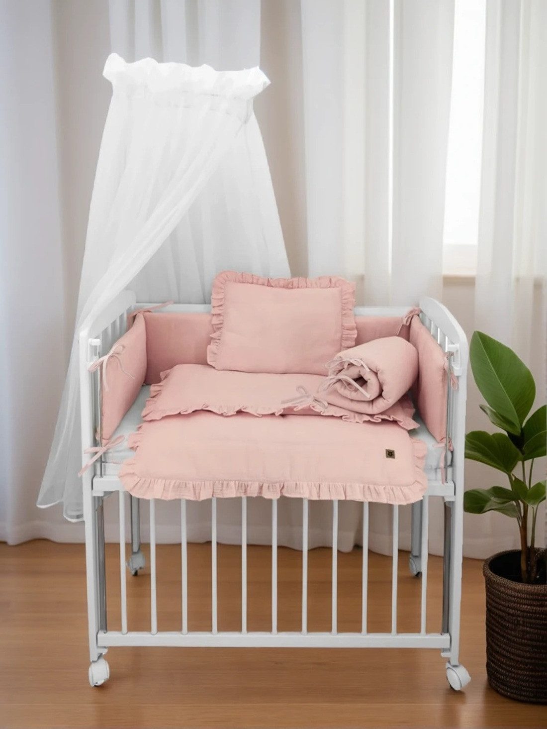 Babyhafen Beistellbett Stubenwagen Musselin Beige Ecru günstig online kaufen