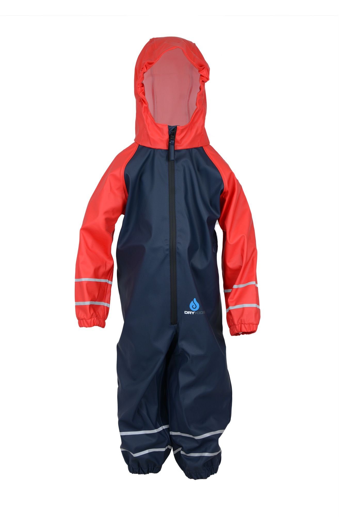 DRY KIDS Regenanzug (1-tlg), Ungefütterter Regenanzug für Kinder  verschweißte Nähte Größe 98 - 104 reflektierende Regenbekleidung Blau, Rot