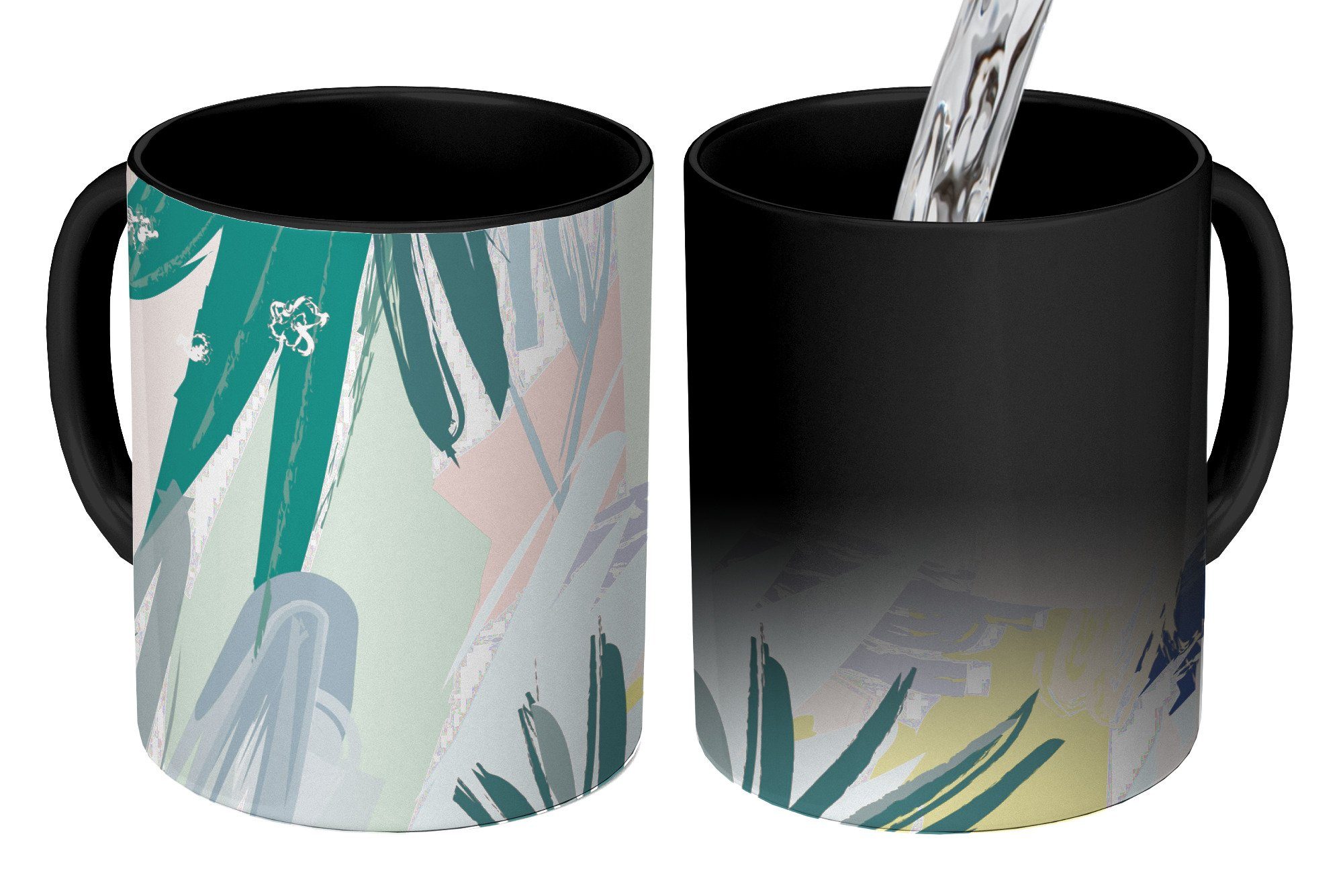 MuchoWow Tasse Sommer - Kaffeetassen, Blatt, Farbe - Keramik, Farbwechsel, Geschenk Tropisch Teetasse, Zaubertasse, 