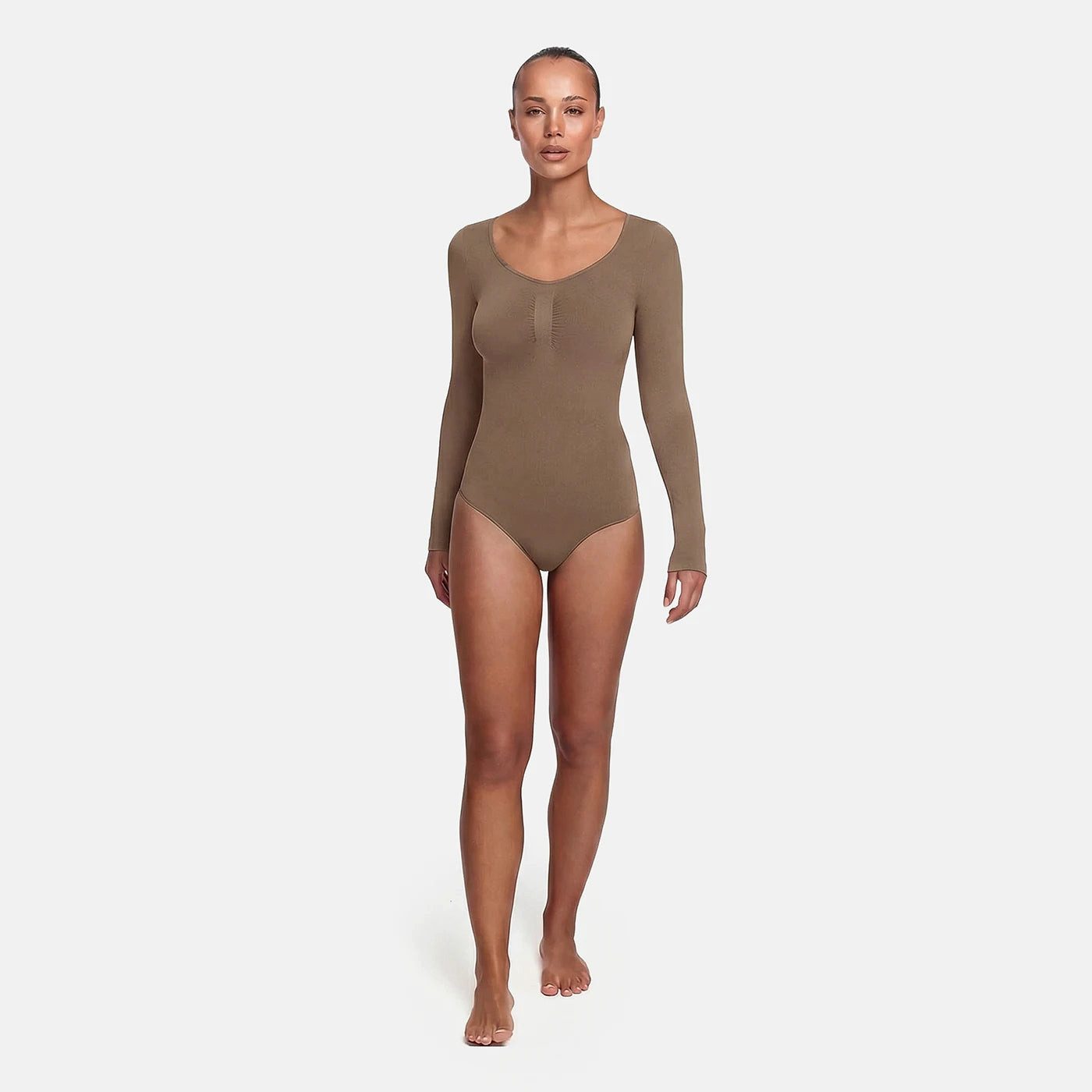 cfab Shaping-Body Bodysuit Sculpting Shapewear Longsleeve mit Slip-Caramel-M (1-tlg)