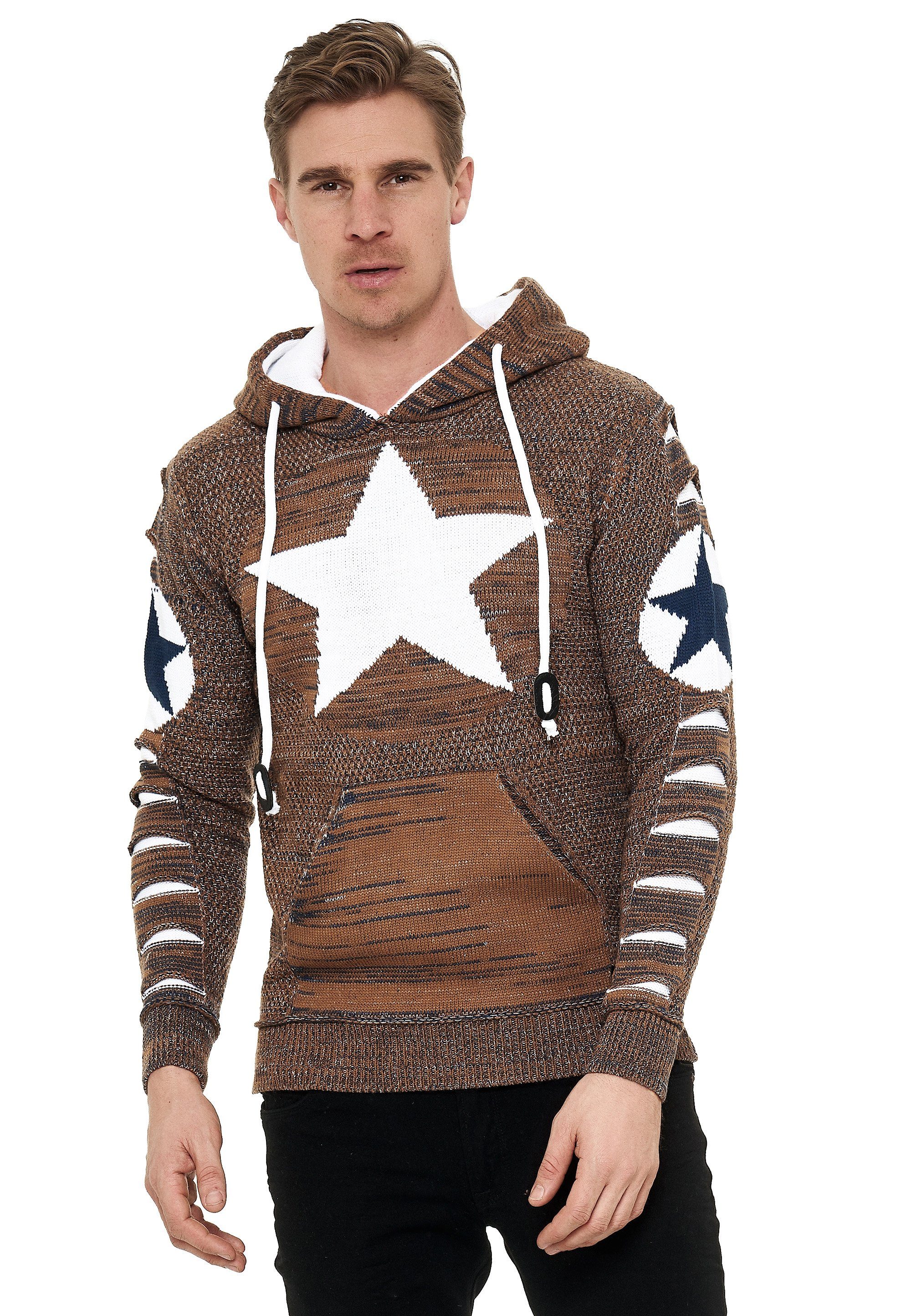 Rusty Neal Kapuzensweatshirt mit großem Stern-Design camelfarben