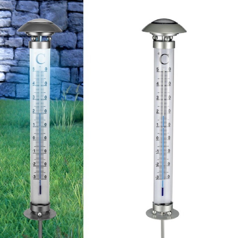 Haushalt International Gartenthermometer Solar Thermometer Gartenthermometer LED Außenthermometer, Dämmerungssensor, Temepraturskala