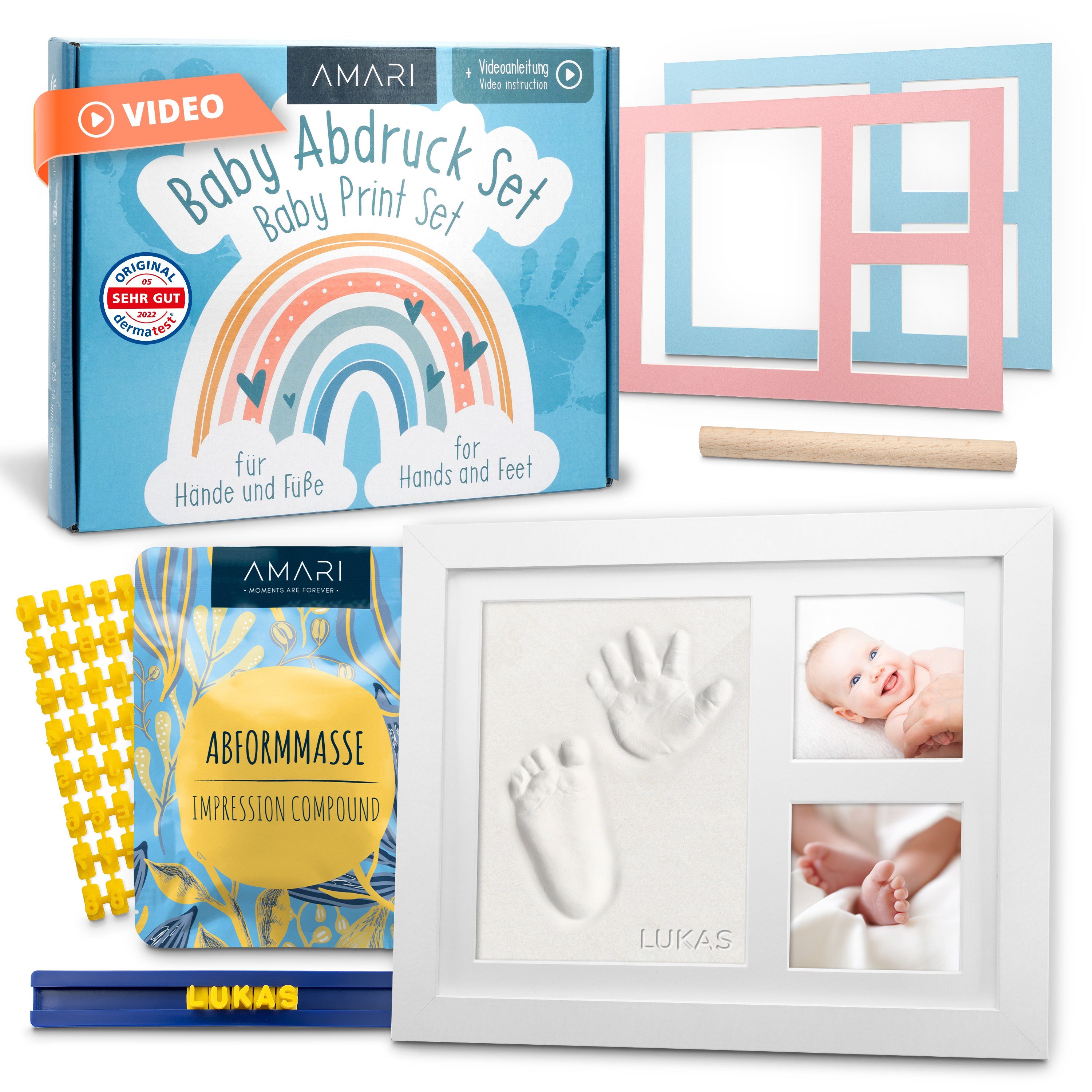 Amari Einzelrahmen Baby Handabdruck und Fußabdruck Set mit Bilderrahmen