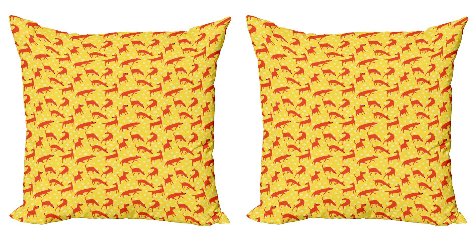 Kissenbezüge Modern Accent Doppelseitiger Digitaldruck, Abakuhaus (2 Stück), Hunde Tier-Silhouetten auf Gelb