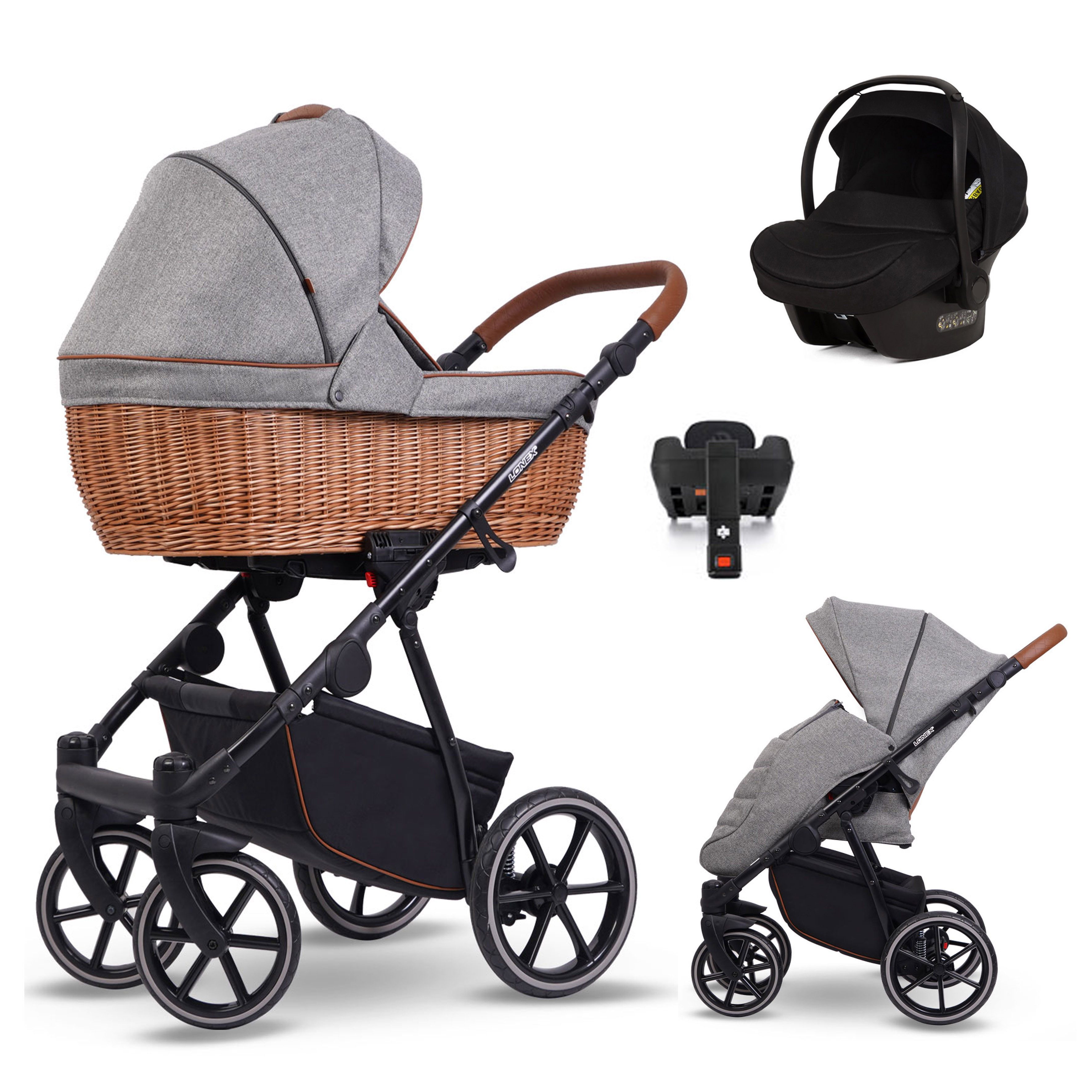 Kombi-Kinderwagen Rose 5 in 1 inkl. Sportsitz, Autositz und Iso Base in 5 Farben