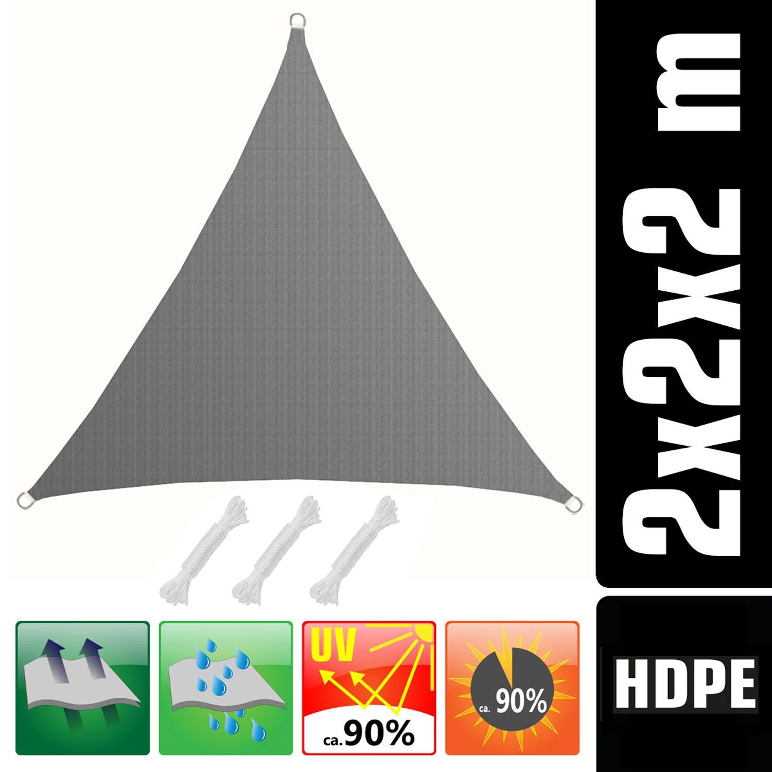 AMANKA Sonnensegel mit UV Schutz - 2 x 2 x 2 m Winddurchlässig - Garten, Terrasse, Balkon, Wasserdurchlässiges HDPE Sonnenschutzsegel - Überdachung Dreieckig