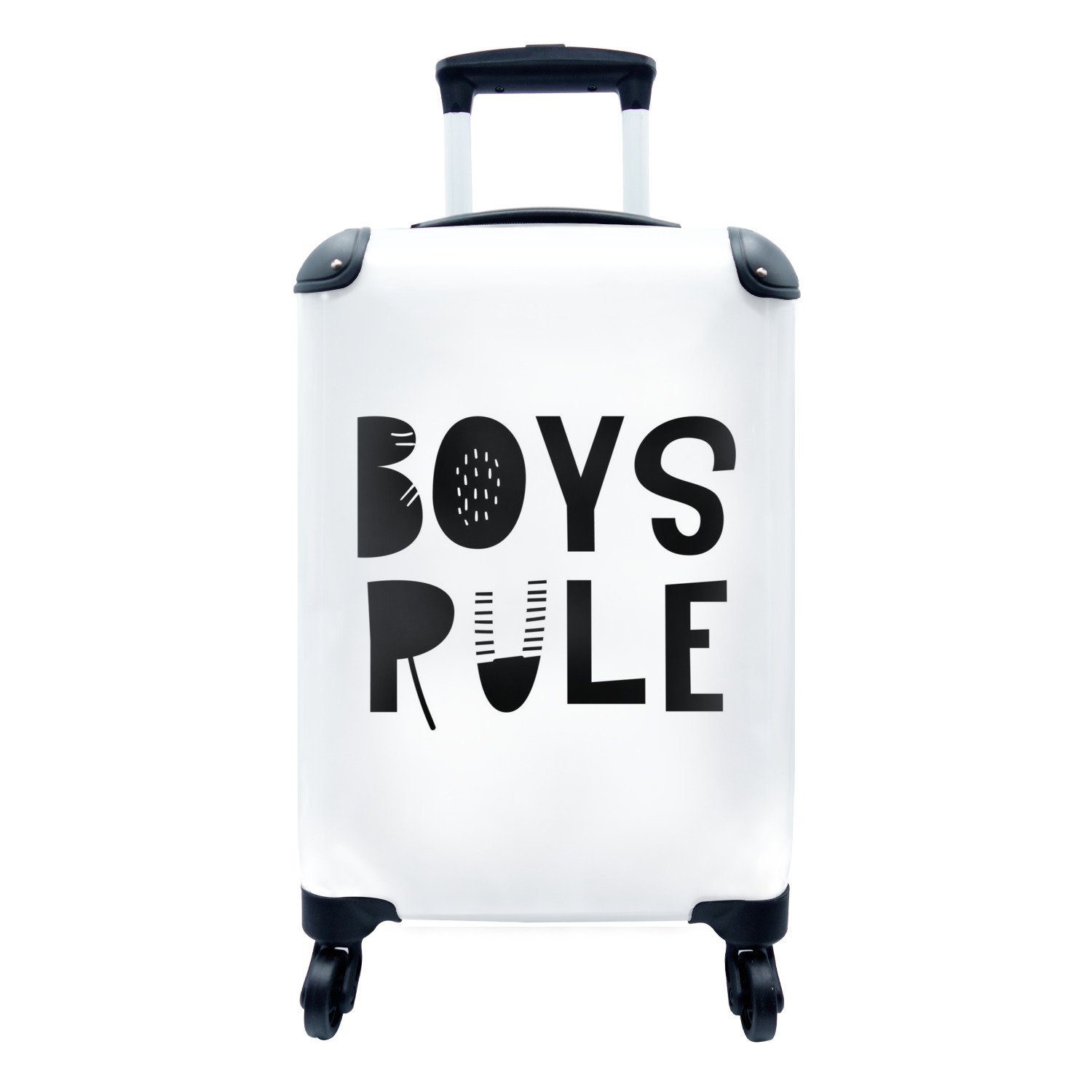 MuchoWow Handgepäckkoffer Illustration für Kinder mit dem Zitat "Boys rule" auf weißem, 4 Rollen, Reisetasche mit rollen, Handgepäck für Ferien, Trolley, Reisekoffer