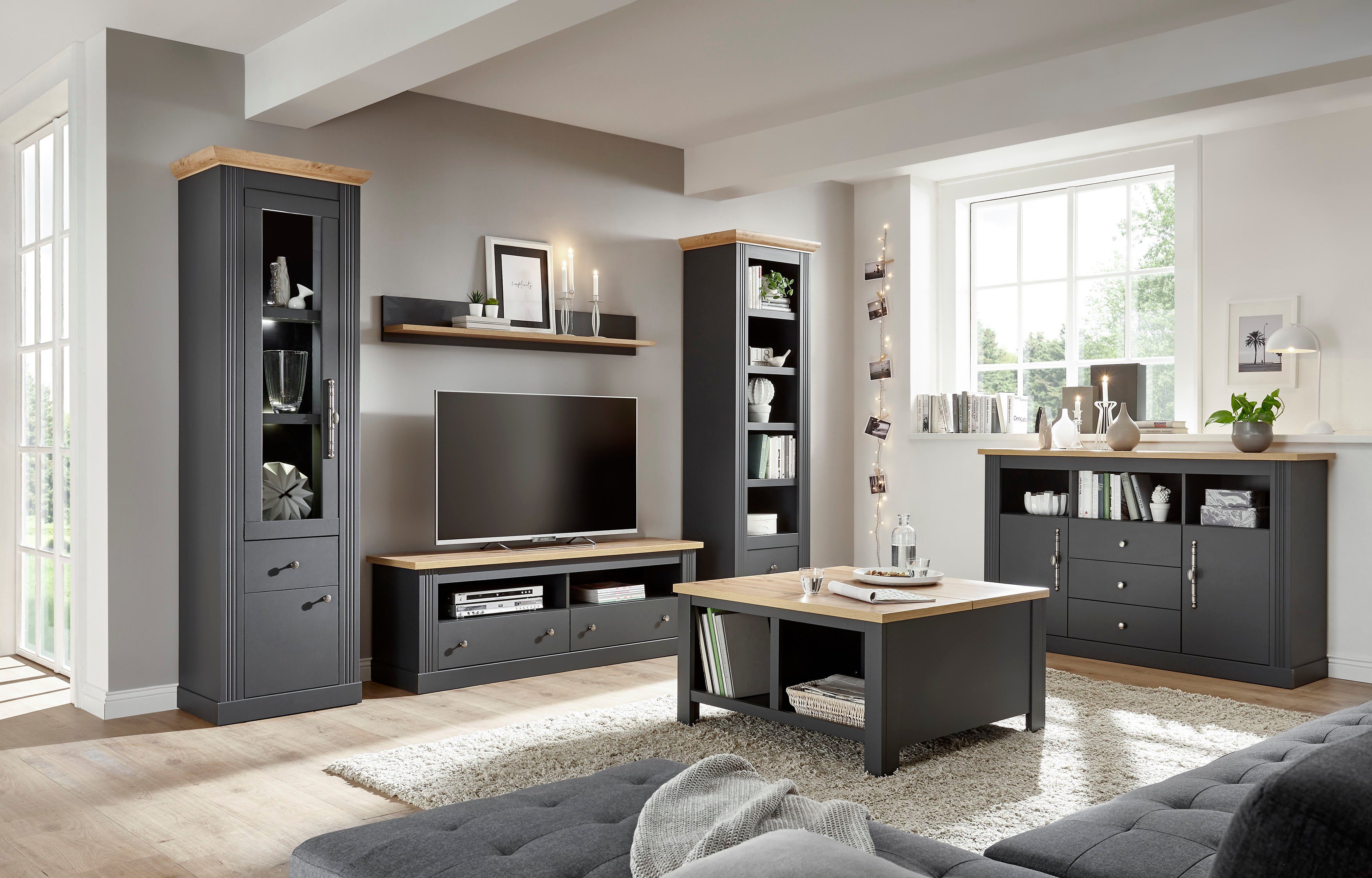 Home affaire Wohnwand Westminster TOPSELLER!, (Set, 4-St., Vitrine, Lowboard, Standregal, Wandregal), im romantischen Landhausstil