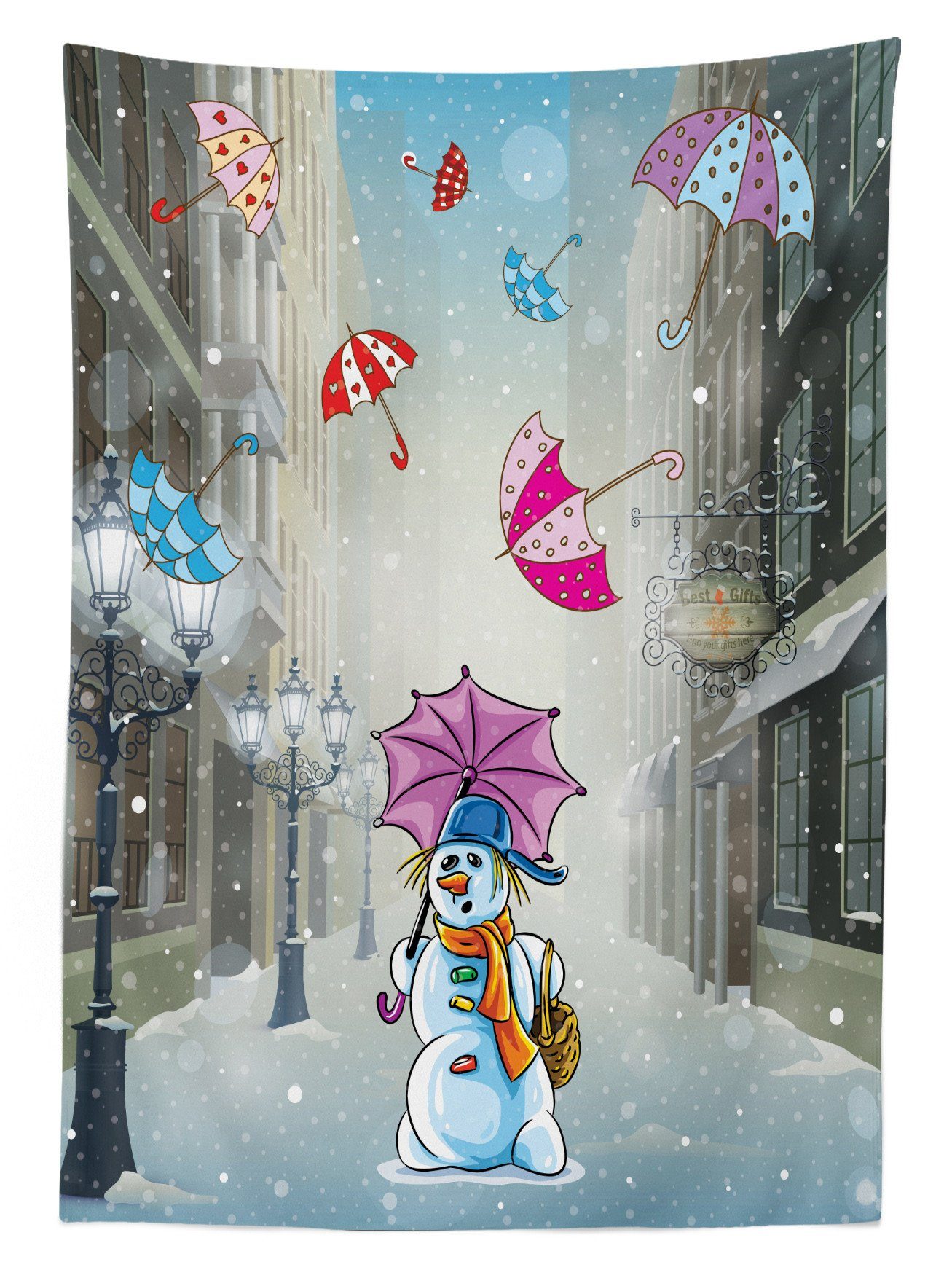 Klare Für Farbfest Bereich den Waschbar Winter Regenschirm Tischdecke Außen Farben, CartoonSnowman und geeignet Abakuhaus