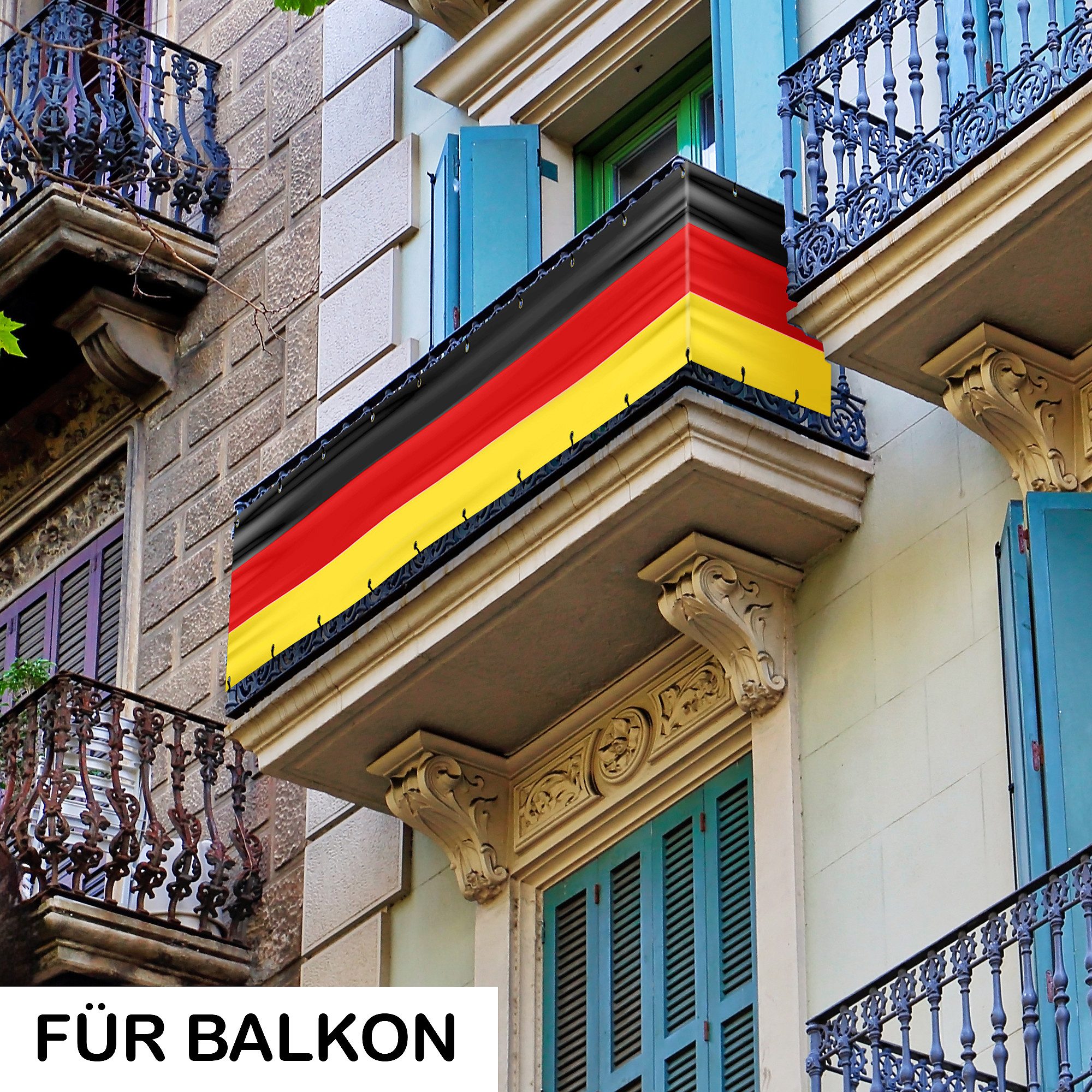 Taffstyle Fahne  Deutschland XXXL Balkonflagge Umrandung 500cm x 83cm Sichtschutz (Deutschland Fanbanner für Balkon Garten Zaun Fußball und Public Viewing), doppelt genähnt