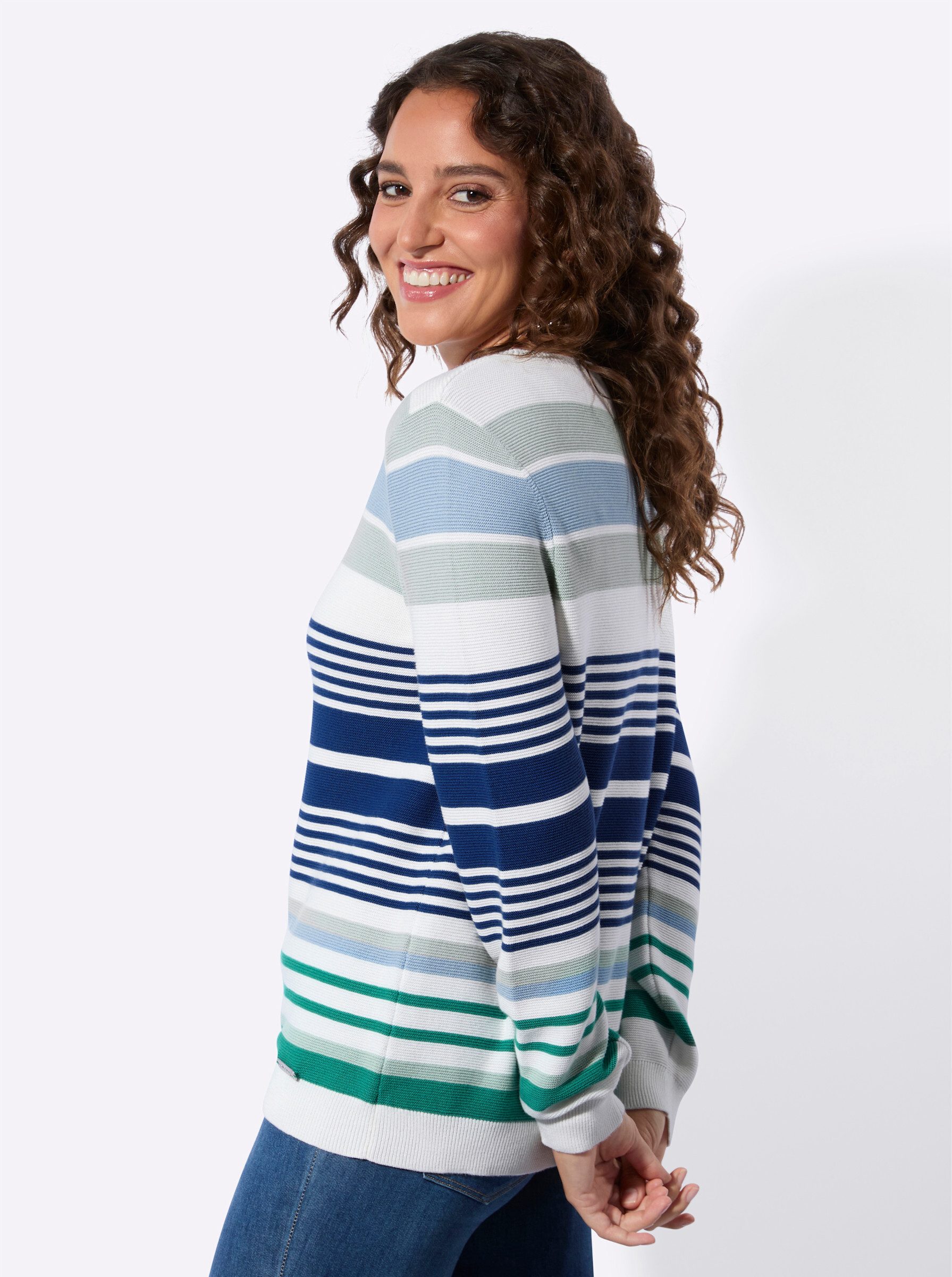 Witt Strickpullover Ringel-Pullover Langarm Perlfang