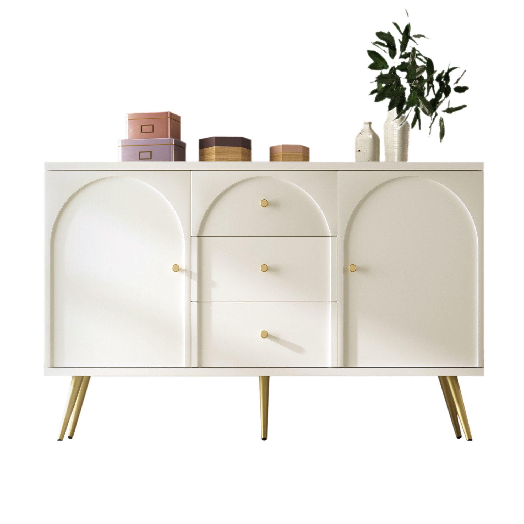 Flieks Kommode, Sideboard Schubladenkommode mit 2 Türen und 3 Schubladen 140x40x84cm